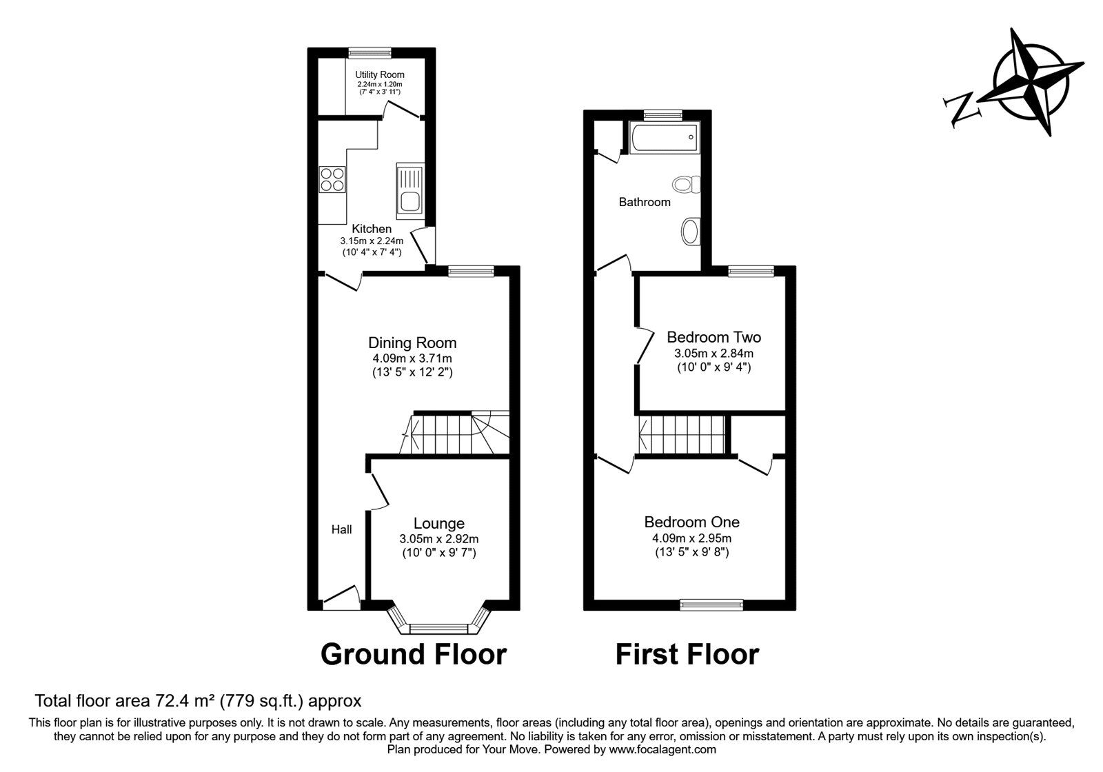 Floorplan of 2 bedroom End Terrace House for sale, Aberdeen Road, Southampton, Hampshire, SO17