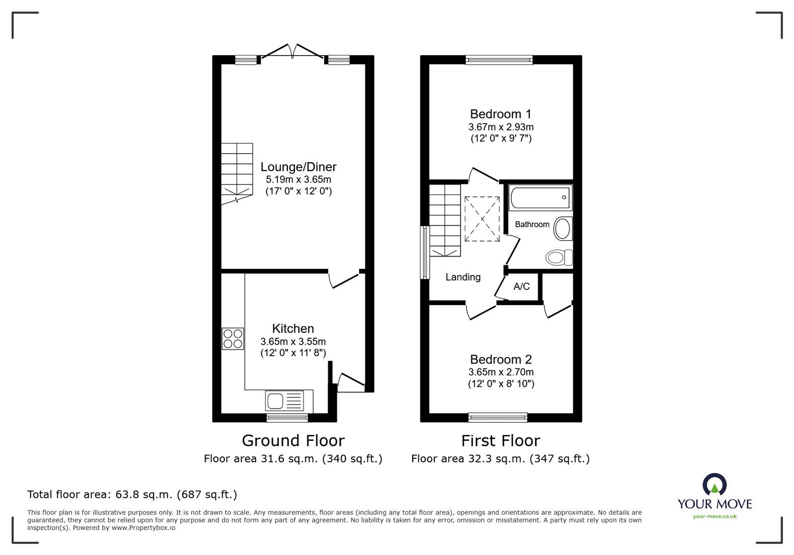 Floorplan of 2 bedroom Mid Terrace House for sale, Ticonderoga Gardens, Southampton, Hampshire, SO19