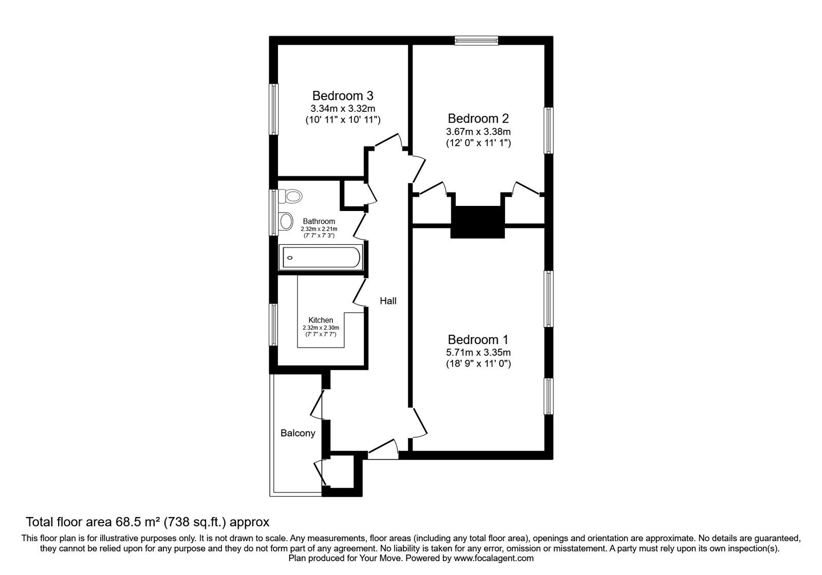 Floorplan of 2 bedroom  Flat for sale, Selsey Close, Southampton, Hampshire, SO16