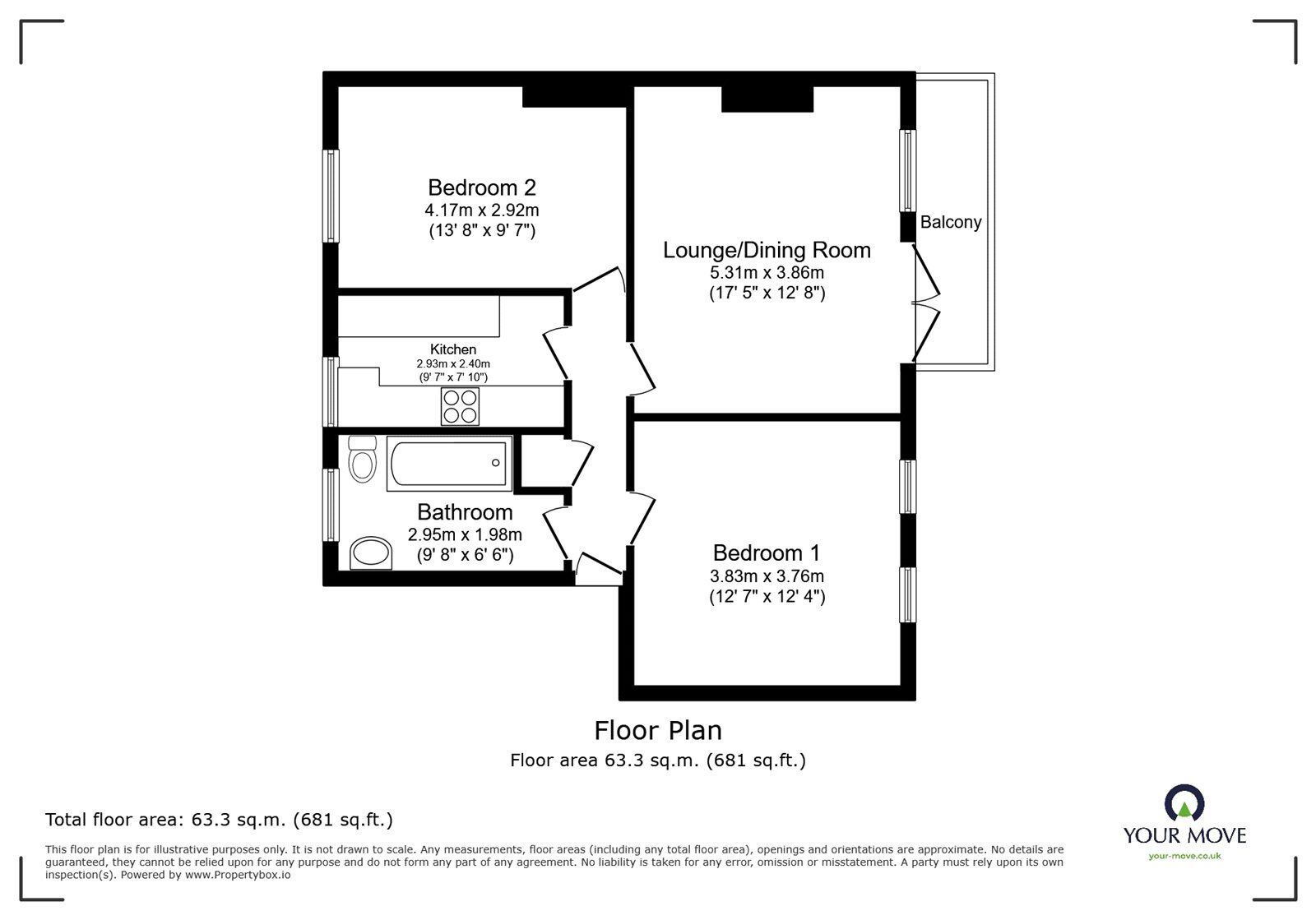 Floorplan of 2 bedroom  Flat for sale, Devonshire Road, Southampton, Hampshire, SO15