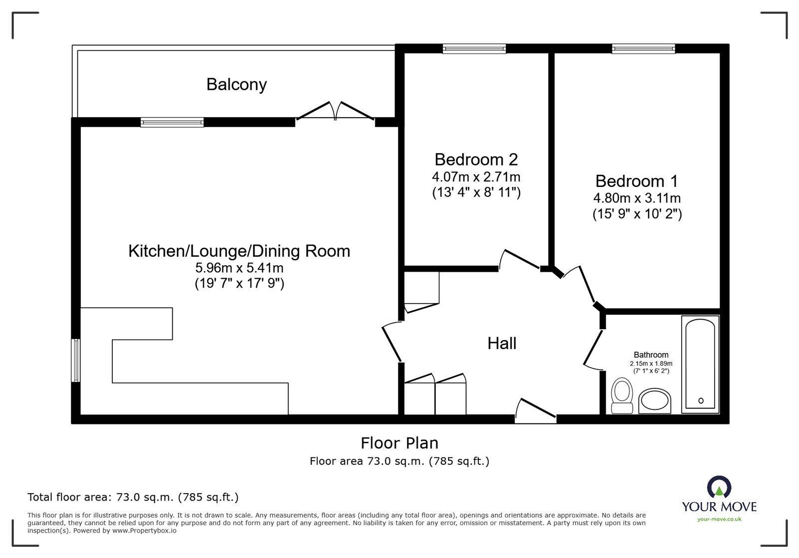 Floorplan of 2 bedroom  Flat for sale, Mansfield Park Street, Southampton, Hampshire, SO18
