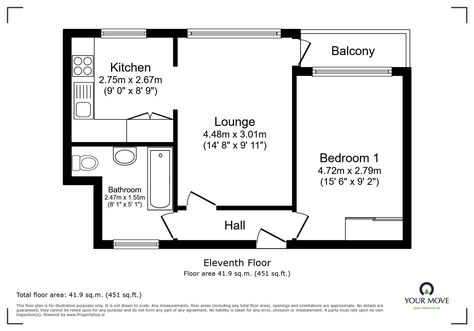 Floorplan of 1 bedroom  Flat for sale, International Way, Southampton, Hampshire, SO19