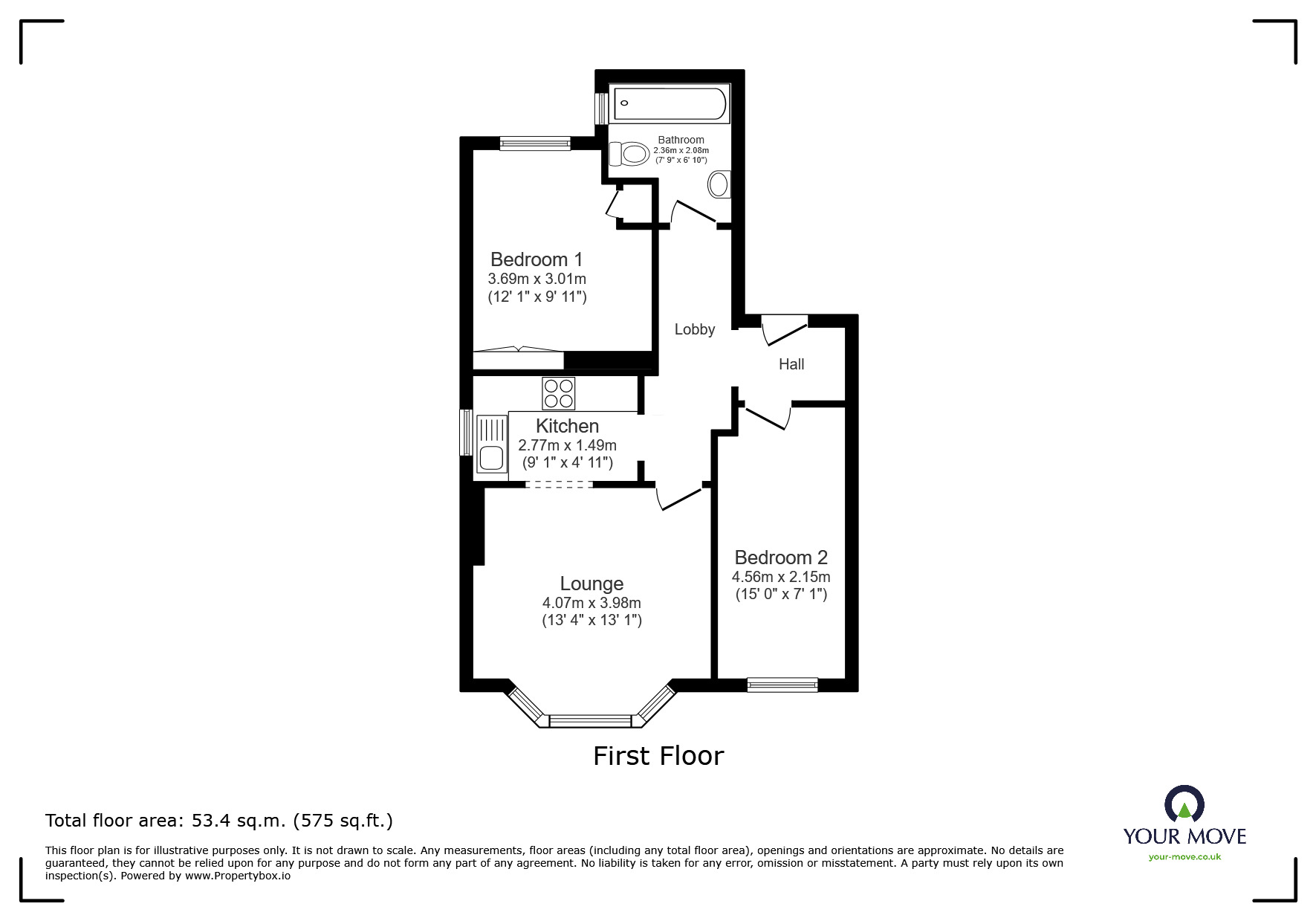 Floorplan of 2 bedroom Flat for sale, Thornbury Avenue, Southampton, Hampshire, SO15