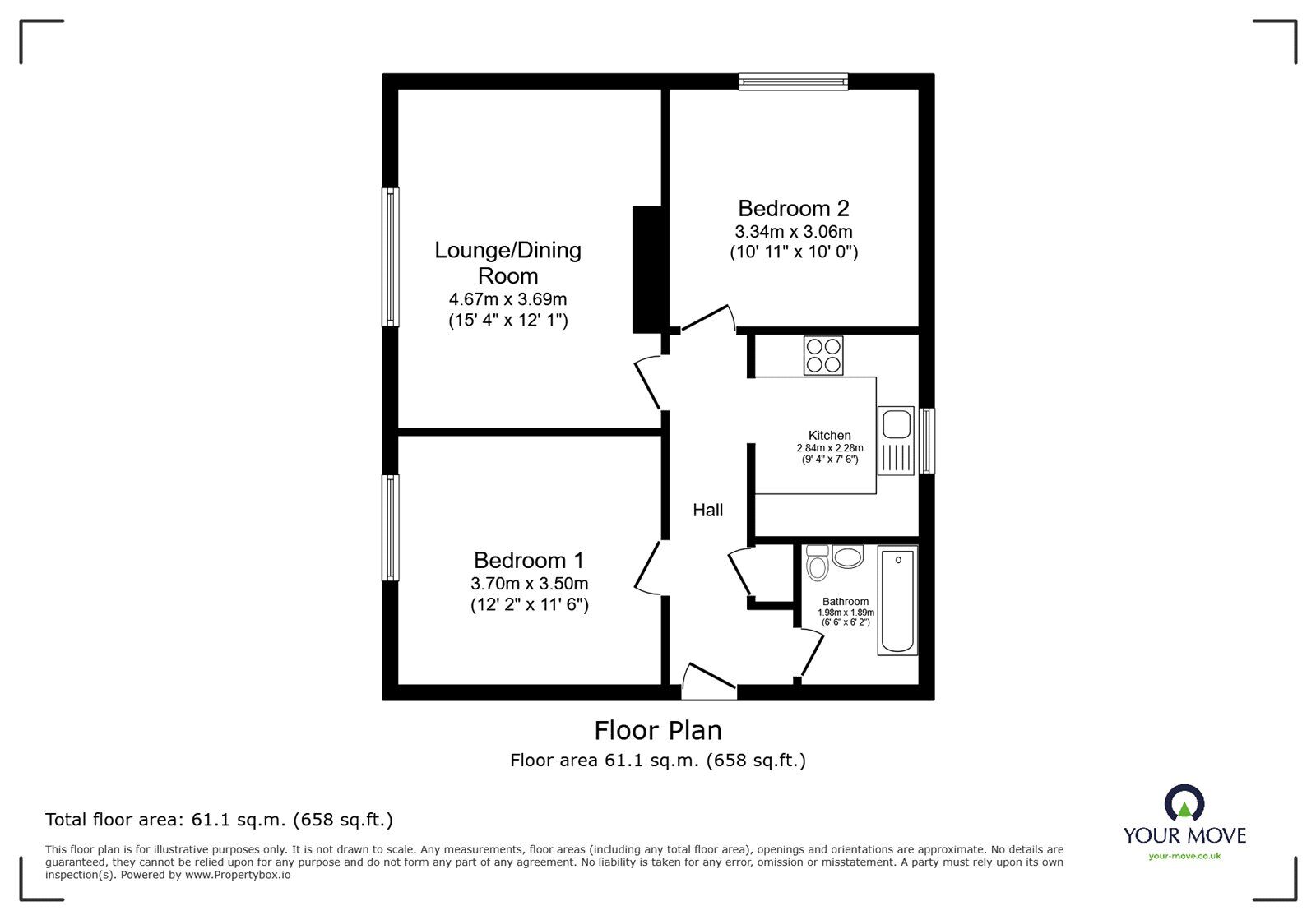 Floorplan of 2 bedroom Flat for sale, Tatwin Crescent, Southampton, Hampshire, SO19