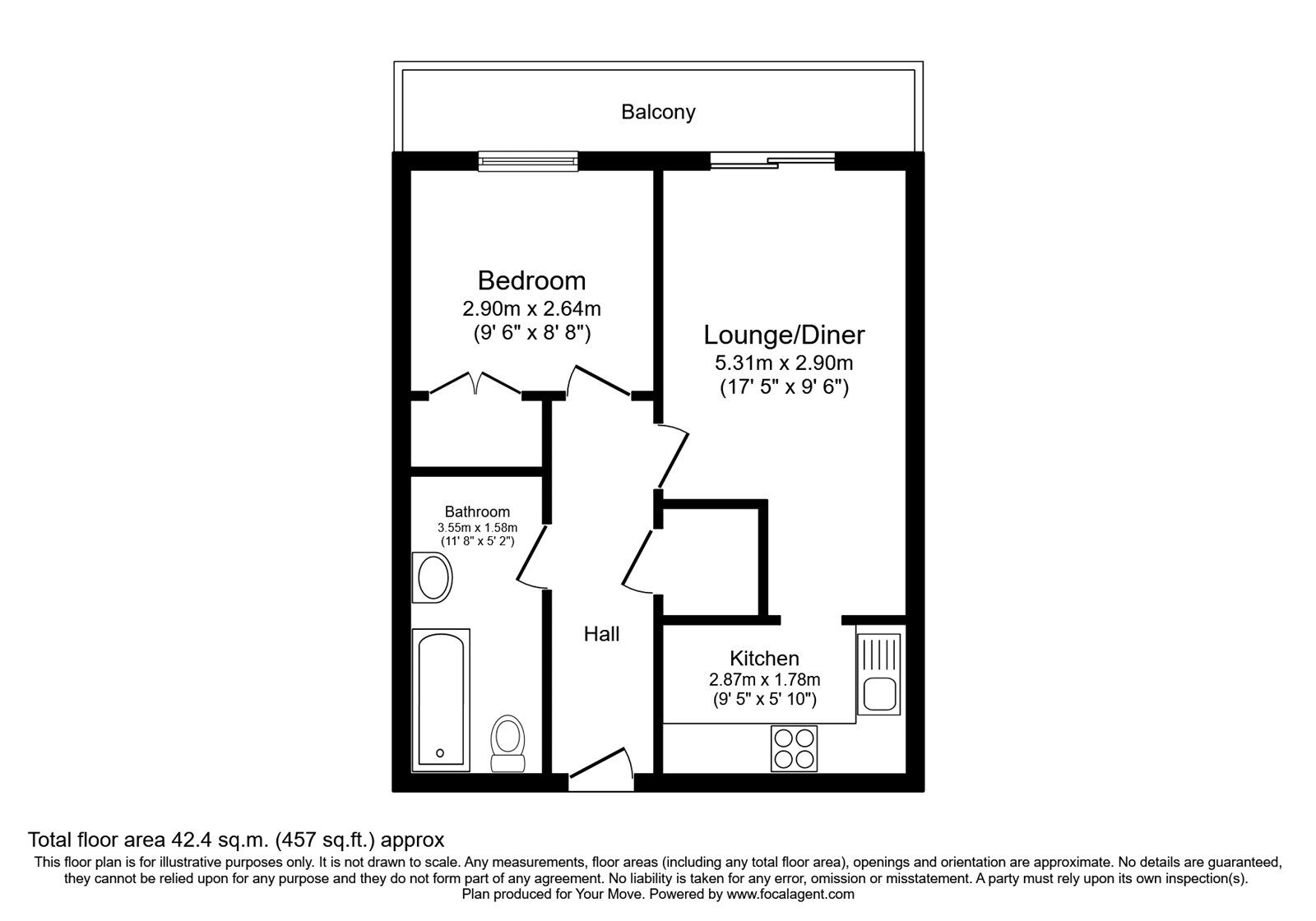 Floorplan of 1 bedroom Flat for sale, Paynes Road, Southampton, Hampshire, SO15