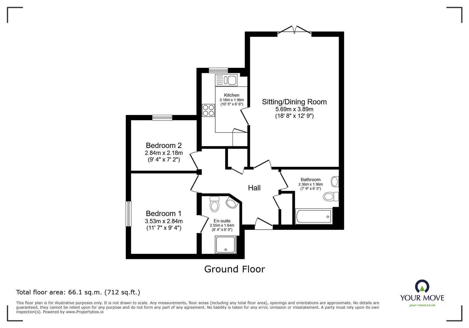 Floorplan of 2 bedroom Flat for sale, Winchester Road, Southampton, Hampshire, SO16