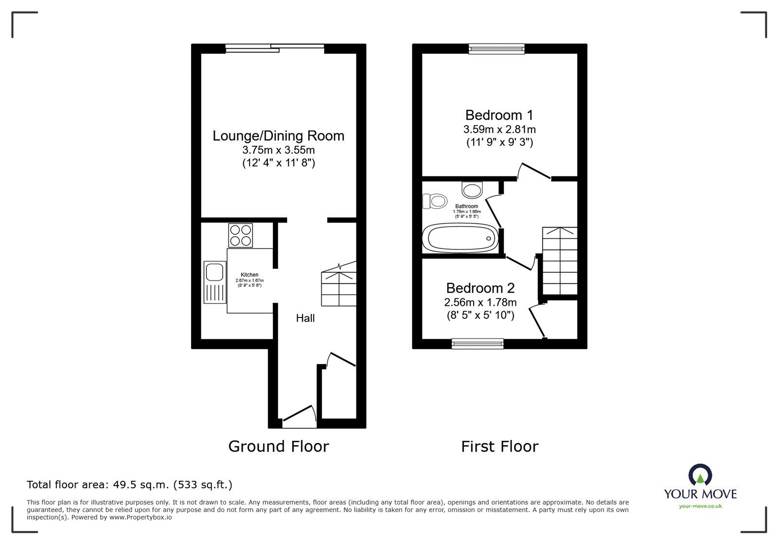 Floorplan of 2 bedroom Mid Terrace House for sale, Hardy Close, Southampton, Hampshire, SO15