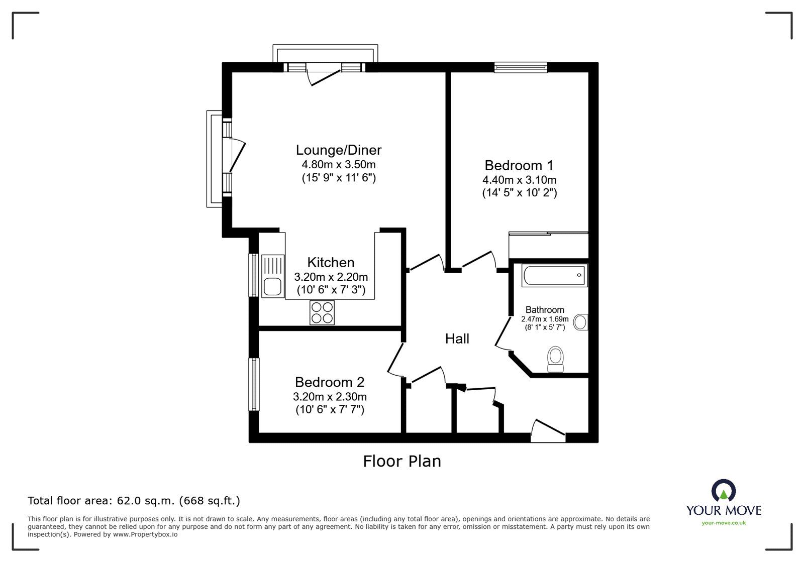 Floorplan of 2 bedroom Flat for sale, Colby Street, Southampton, SO16