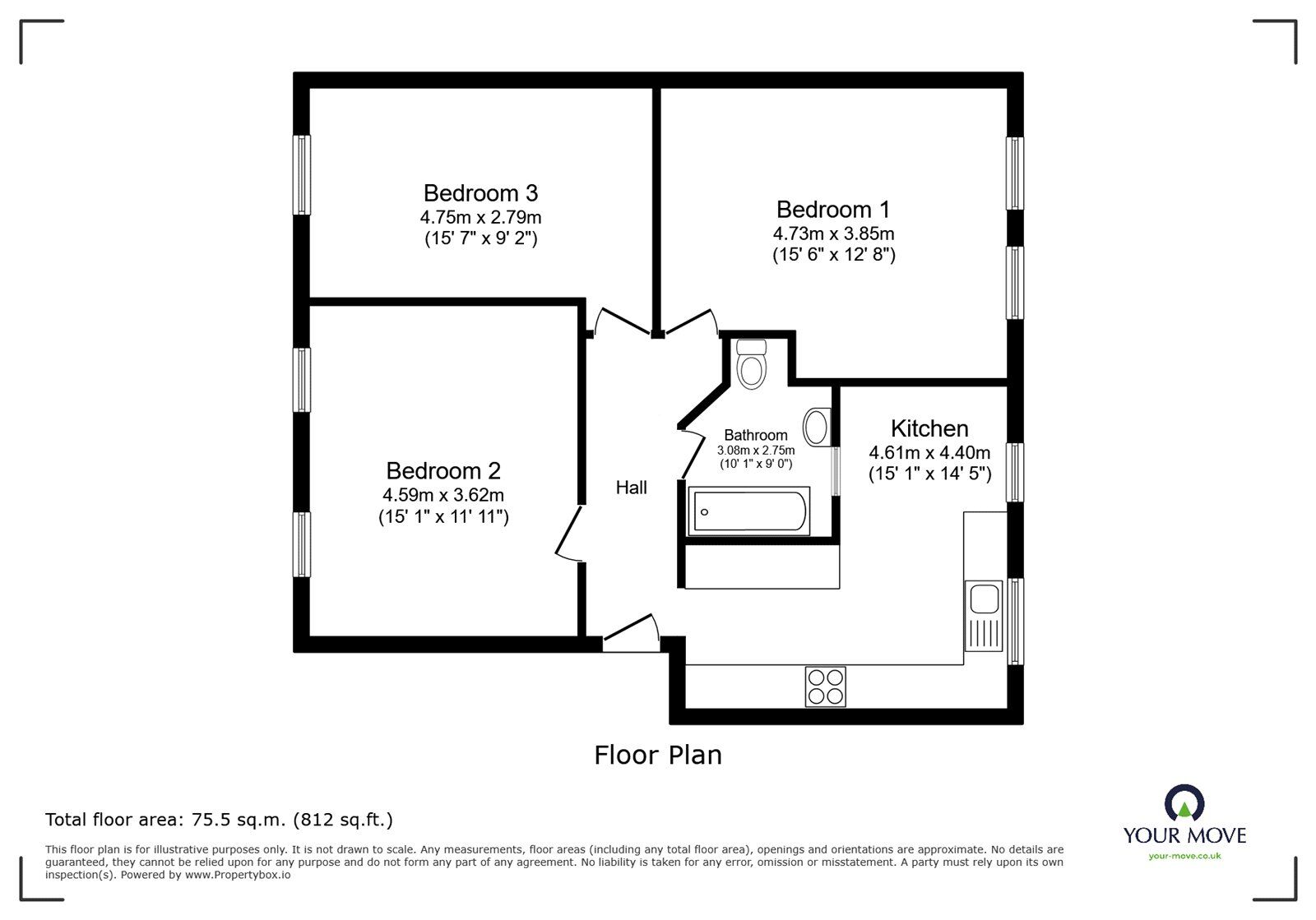 Floorplan of 2 bedroom Flat for sale, Orchard Lane, Southampton, Hampshire, SO14