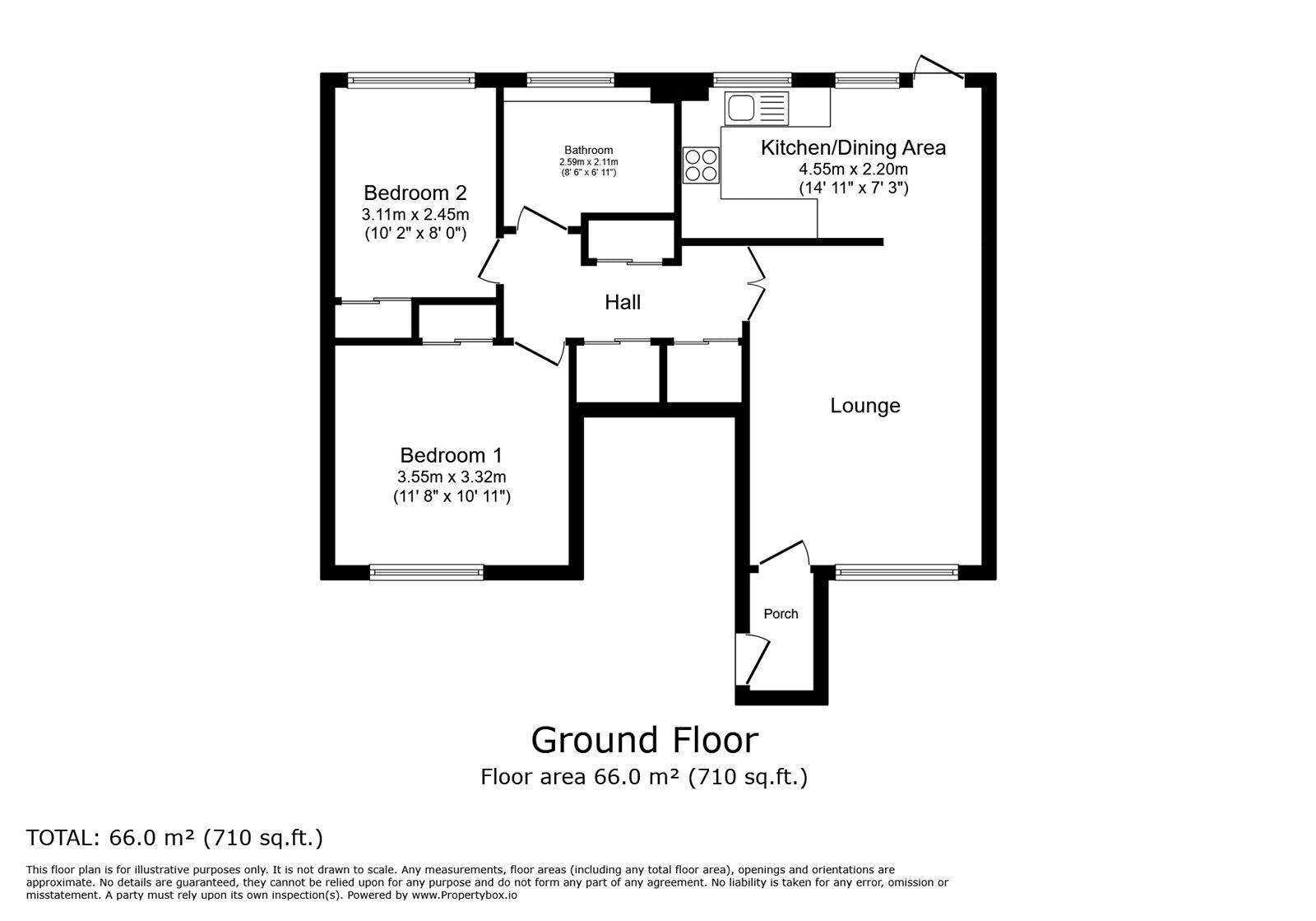 Floorplan of 2 bedroom Flat to rent, Priory Close, Walton-on-thames, Surrey, KT12