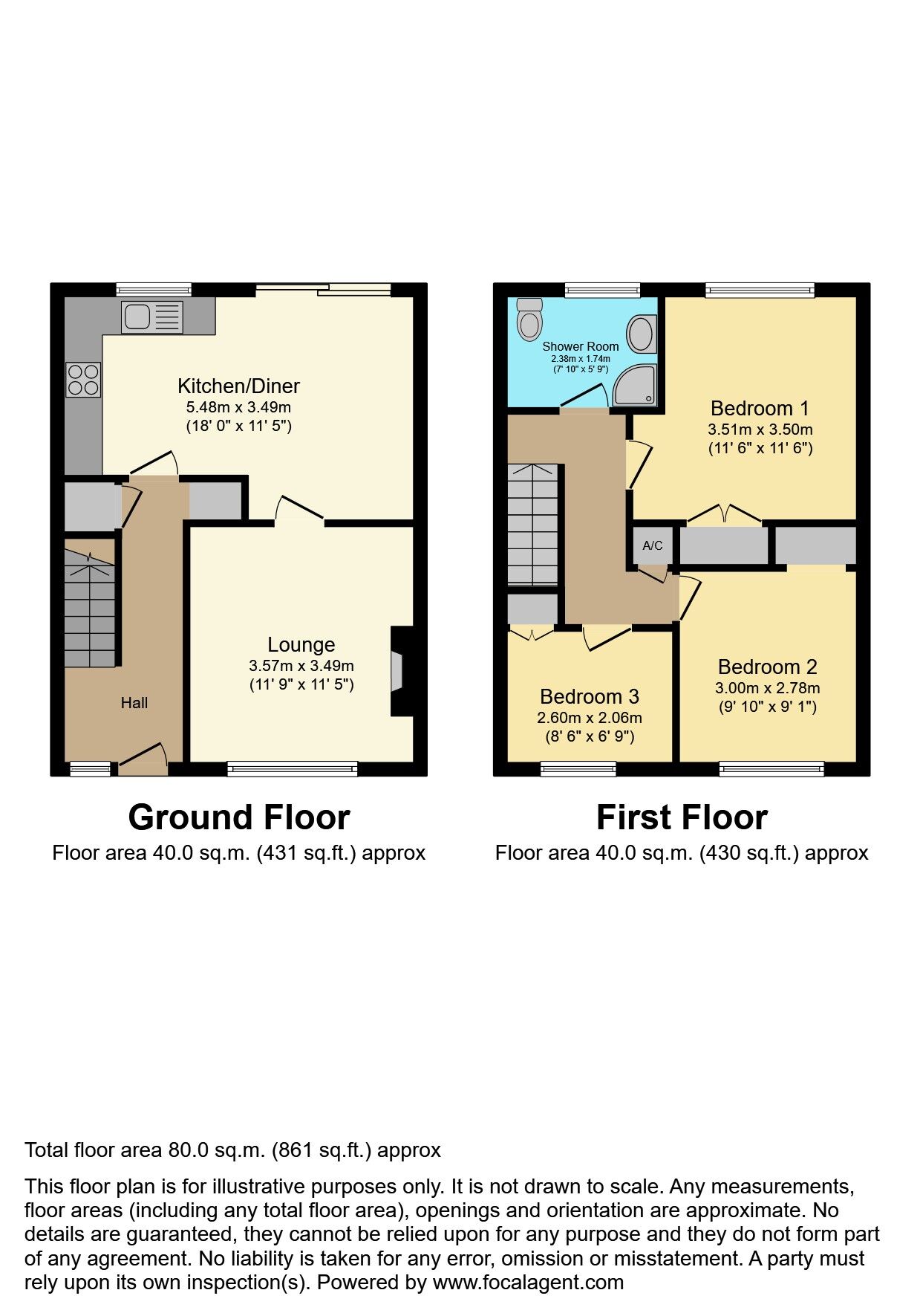 Floorplan of 3 bedroom Semi Detached House for sale, Derwent Avenue, Shrewsbury, Shropshire, SY1