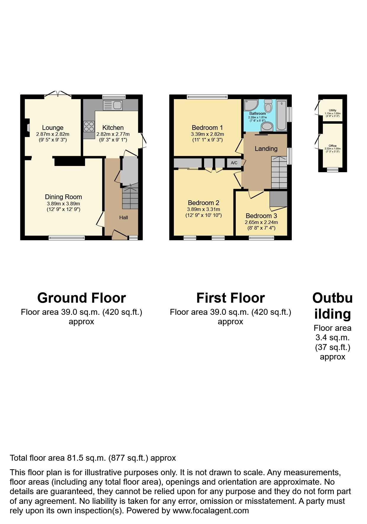 Floorplan of 3 bedroom End Terrace House for sale, Langford Green, Shrewsbury, Shropshire, SY1