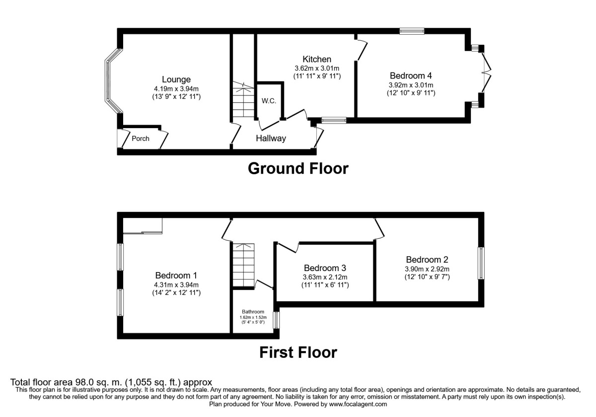 Floorplan of 4 bedroom Mid Terrace House to rent, Manners Road, Southsea, Hampshire, PO4