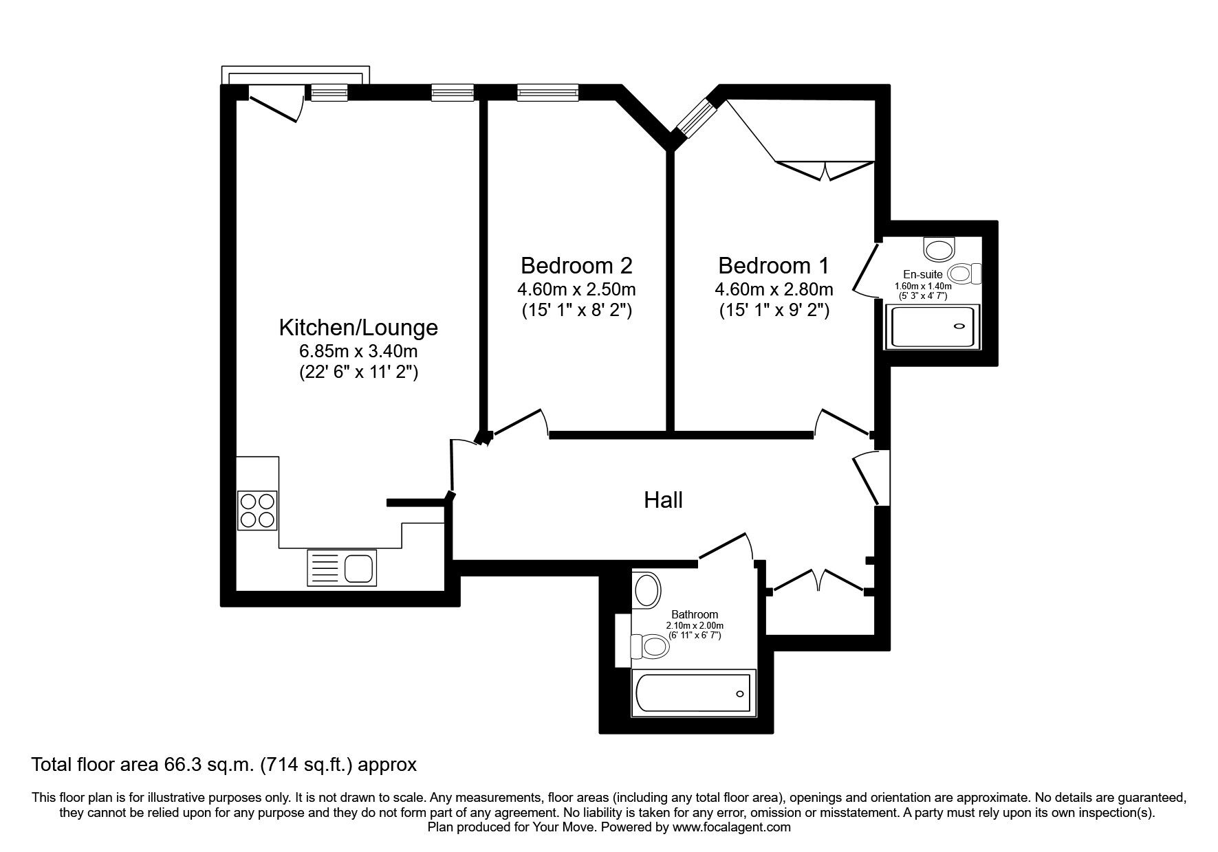 Floorplan of 2 bedroom  Flat to rent, Cross Street, Portsmouth, PO1