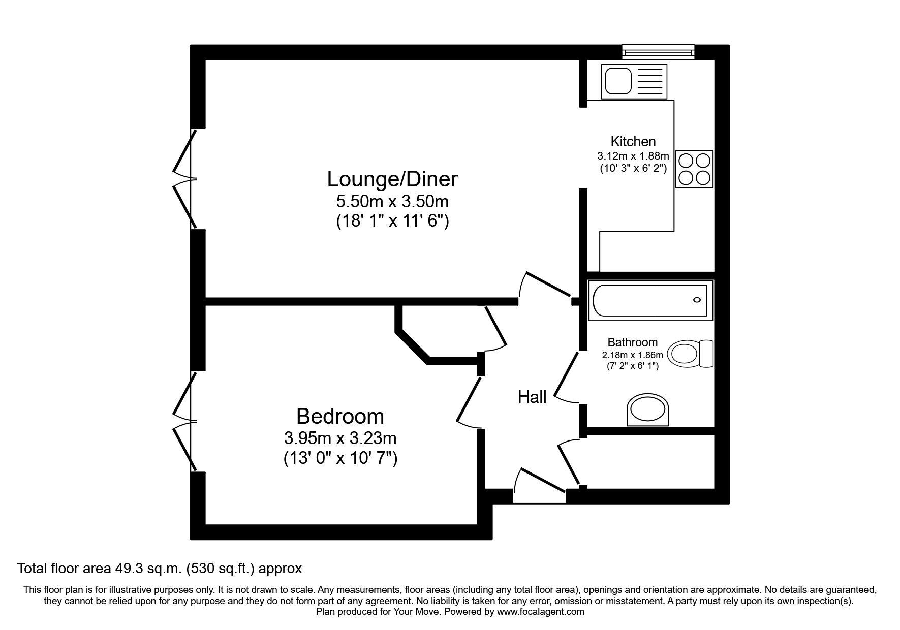 Floorplan of 1 bedroom Flat to rent, Lion House, Lion Terrace, Hampshire, PO1