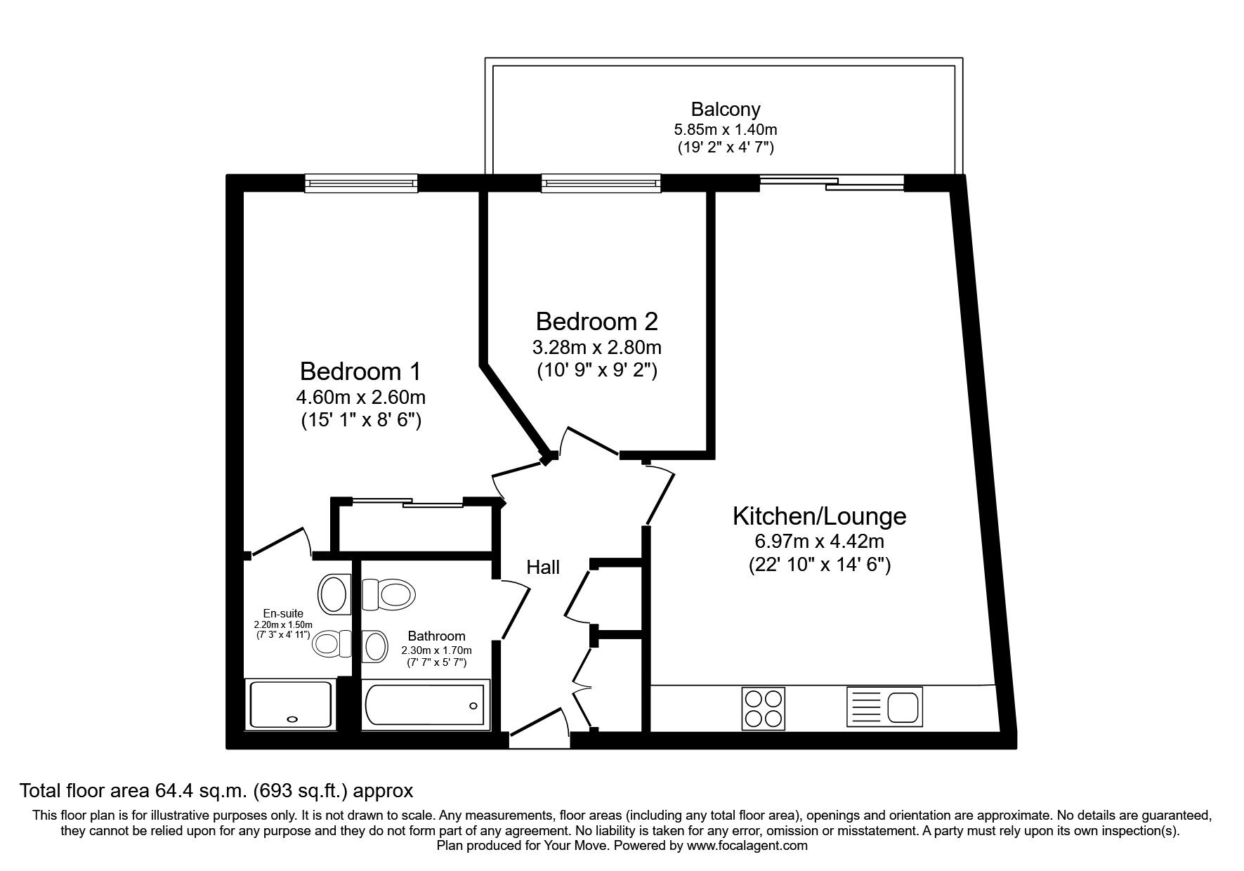 Floorplan of 2 bedroom  Flat to rent, The Crescent, Gunwharf Quays, Hampshire, PO1