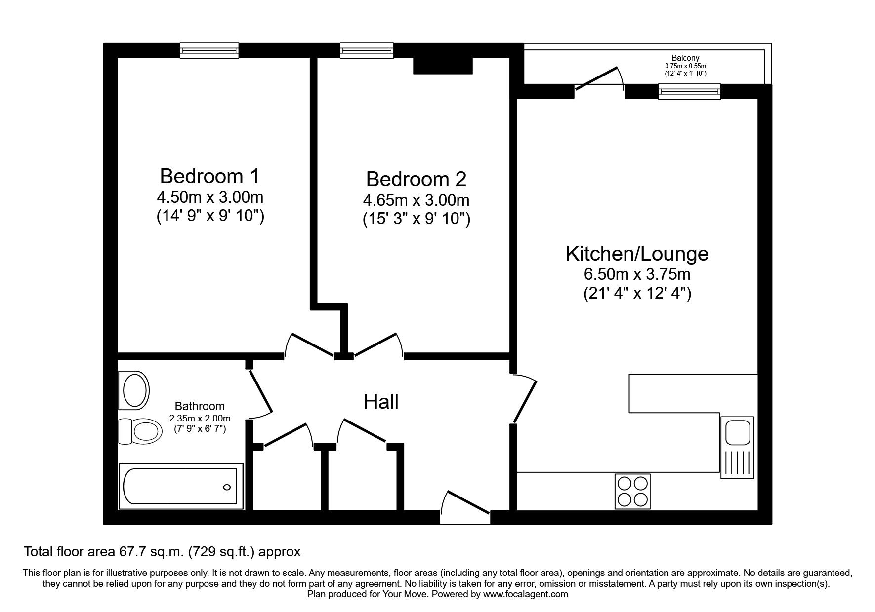 Floorplan of 2 bedroom  Flat to rent, Pennant House, Prince George Street, Hampshire, PO1