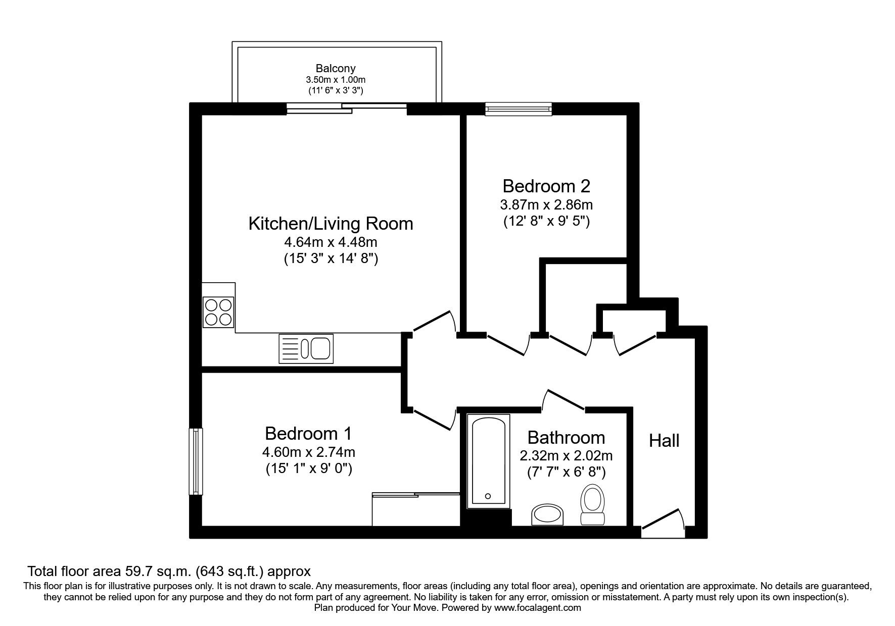 Floorplan of 2 bedroom Flat to rent, Brecon House, The Canalside, Hampshire, PO1