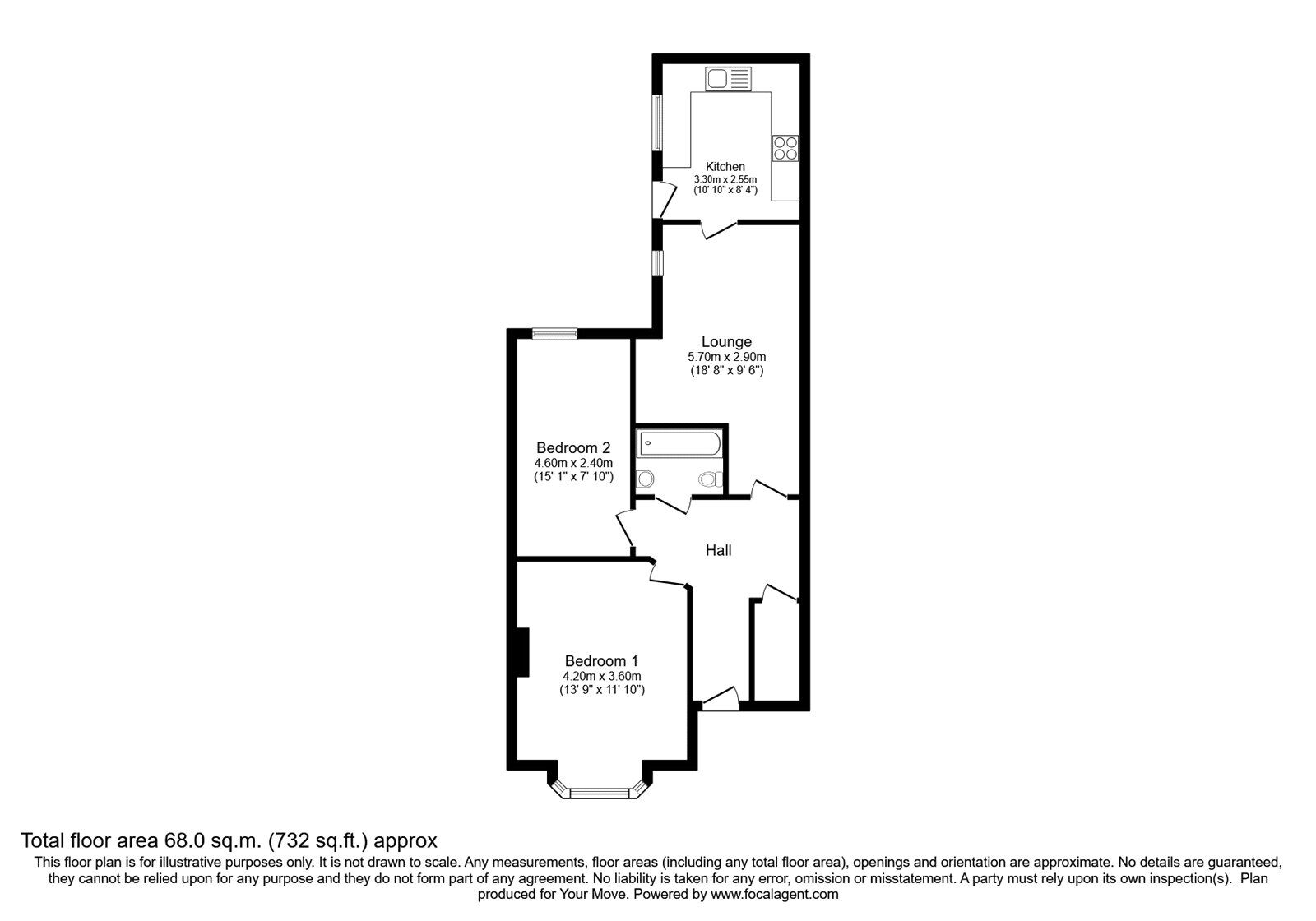 Floorplan of 2 bedroom Flat for sale, Ophir Road, Portsmouth, Hampshire, PO2