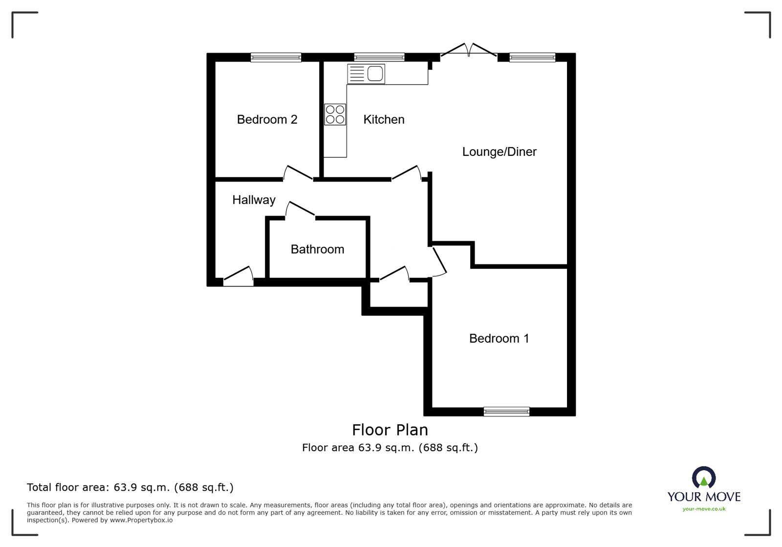 Floorplan of 2 bedroom  Flat for sale, Vectis Way, Cosham, Hampshire, PO6