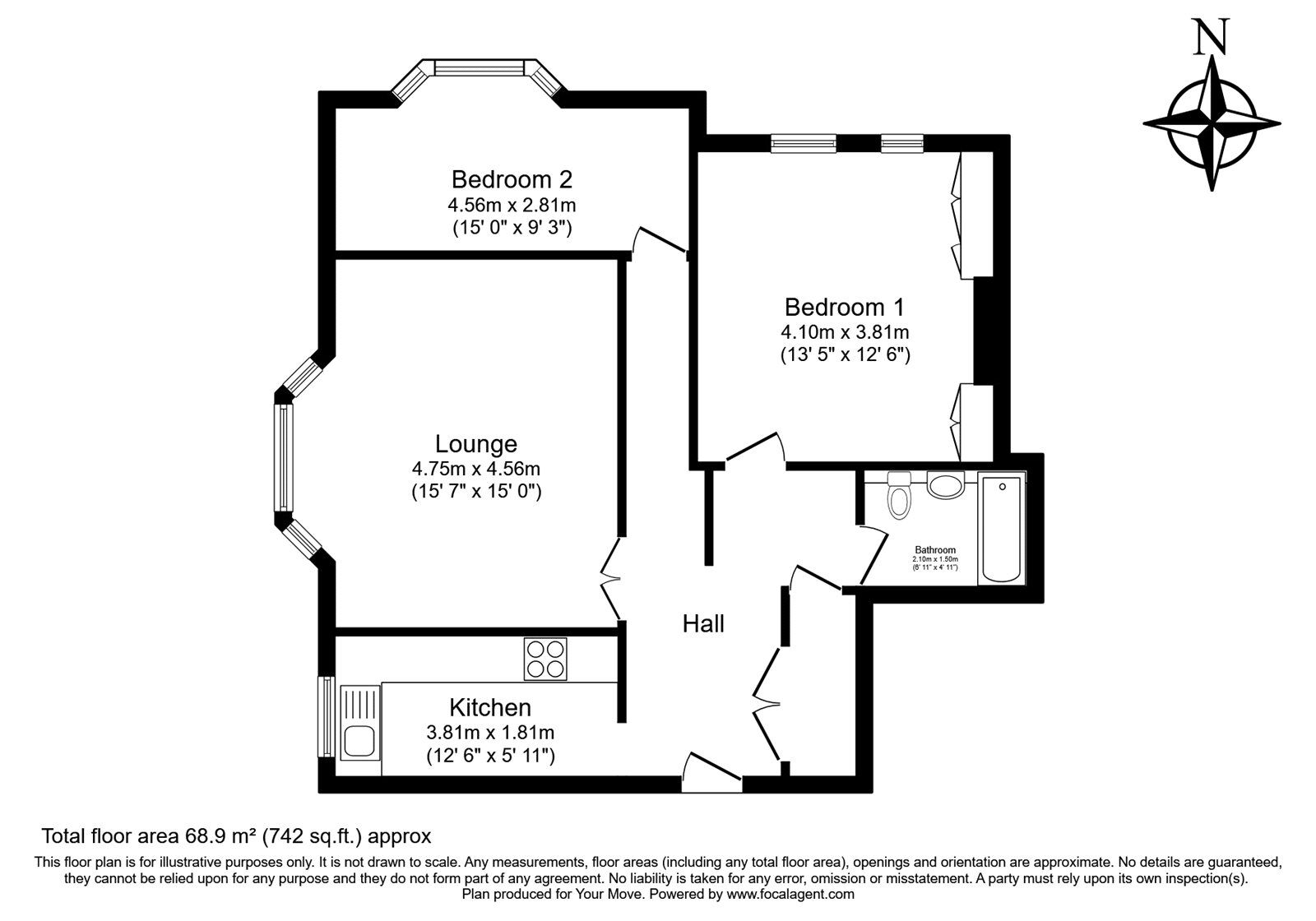 Floorplan of 2 bedroom  Flat for sale, Elphinstone Road, Southsea, Hampshire, PO5