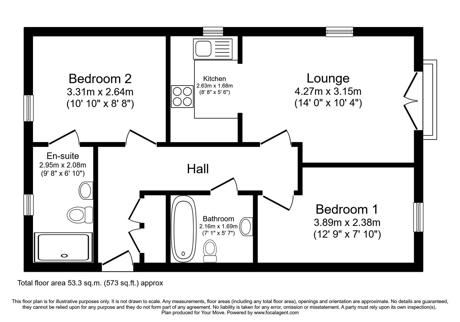 Floorplan of 2 bedroom  Flat for sale, Billys Copse, Havant, Hampshire, PO9