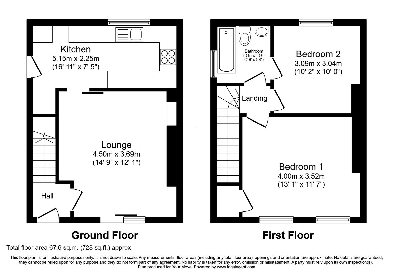 Floorplan of 2 bedroom End Terrace House for sale, Berryhill, Cowie, Stirlingshire, FK7