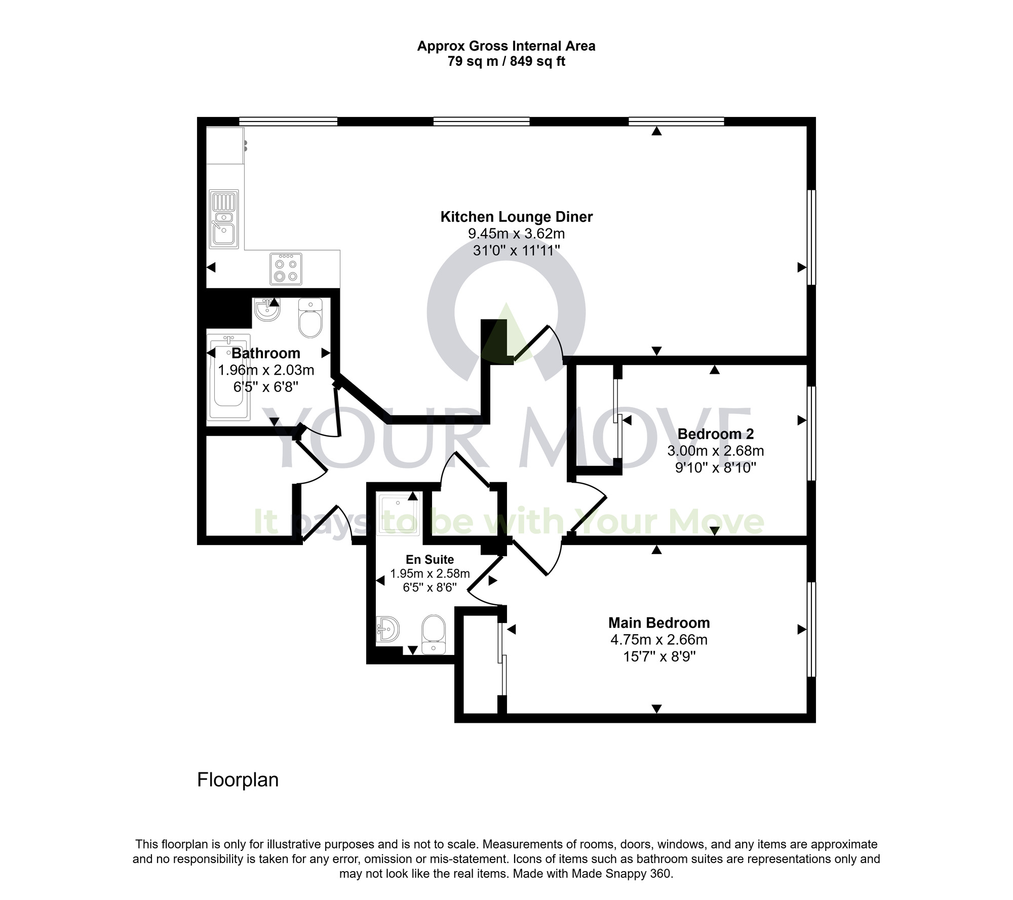 Floorplan of 2 bedroom Flat for sale, Woolcarder's Court, Cambusbarron, Stirlingshire, FK7