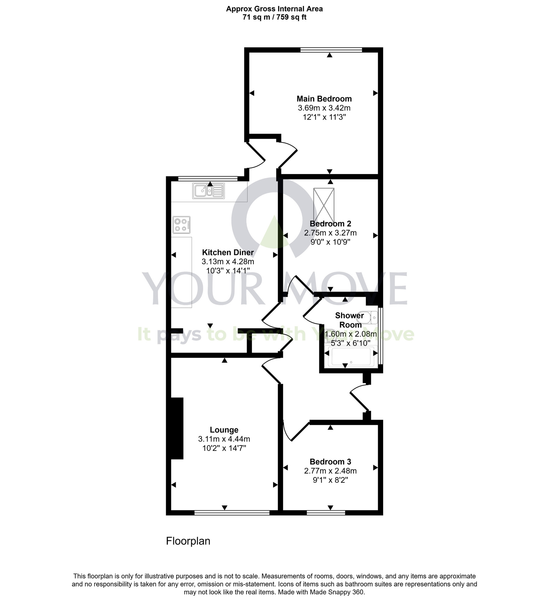 Floorplan of 3 bedroom Semi Detached Bungalow for sale, Quarry Knowe, Bannockburn, Stirlingshire, FK7