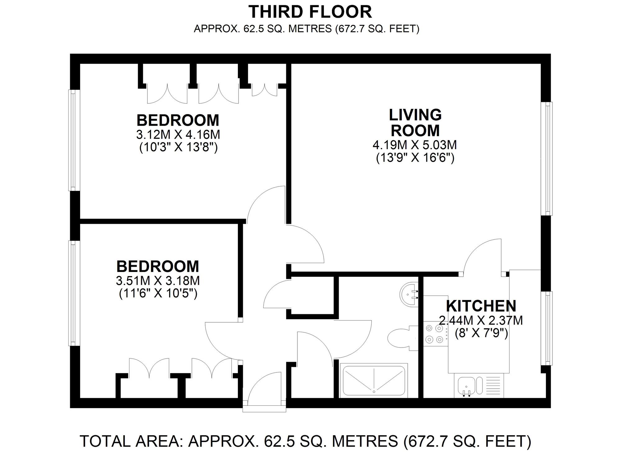 Floorplan of 2 bedroom  Flat to rent, Homefield Park, Sutton, SM1