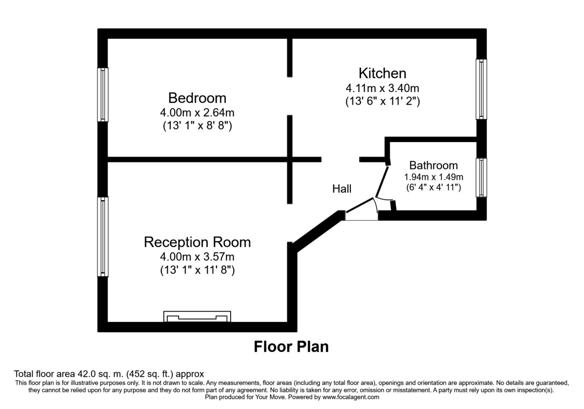 Floorplan of 1 bedroom Flat to rent, Rose Hill, Sutton, SM1