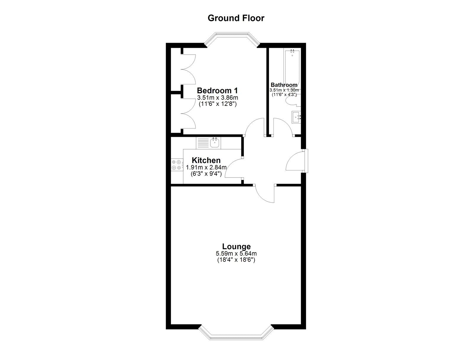Floorplan of 1 bedroom  Flat to rent, Woodside, Ashbrooke, Sunderland, SR2