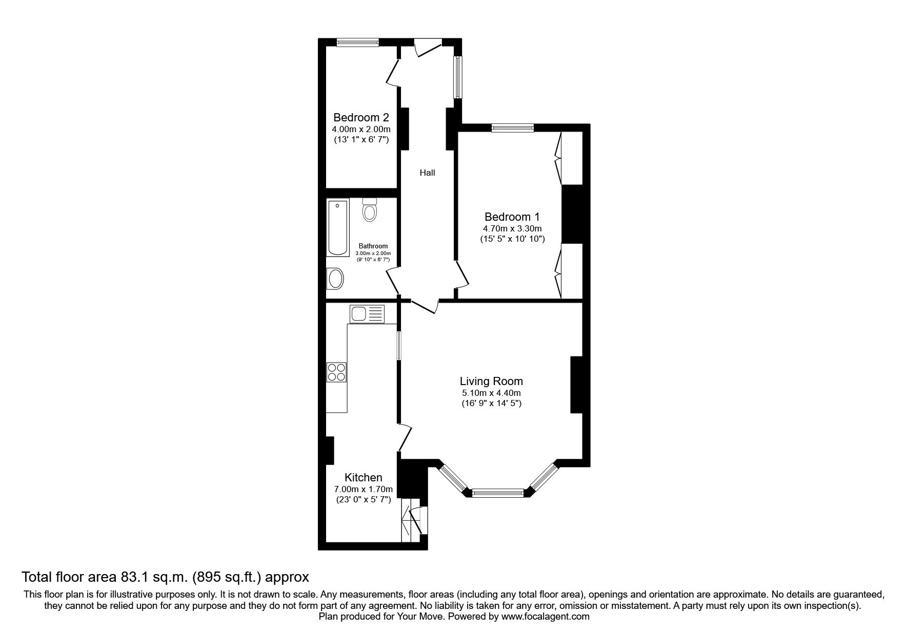 Floorplan of 2 bedroom Flat to rent, Toward Road, Sunderland, Tyne and Wear, SR1