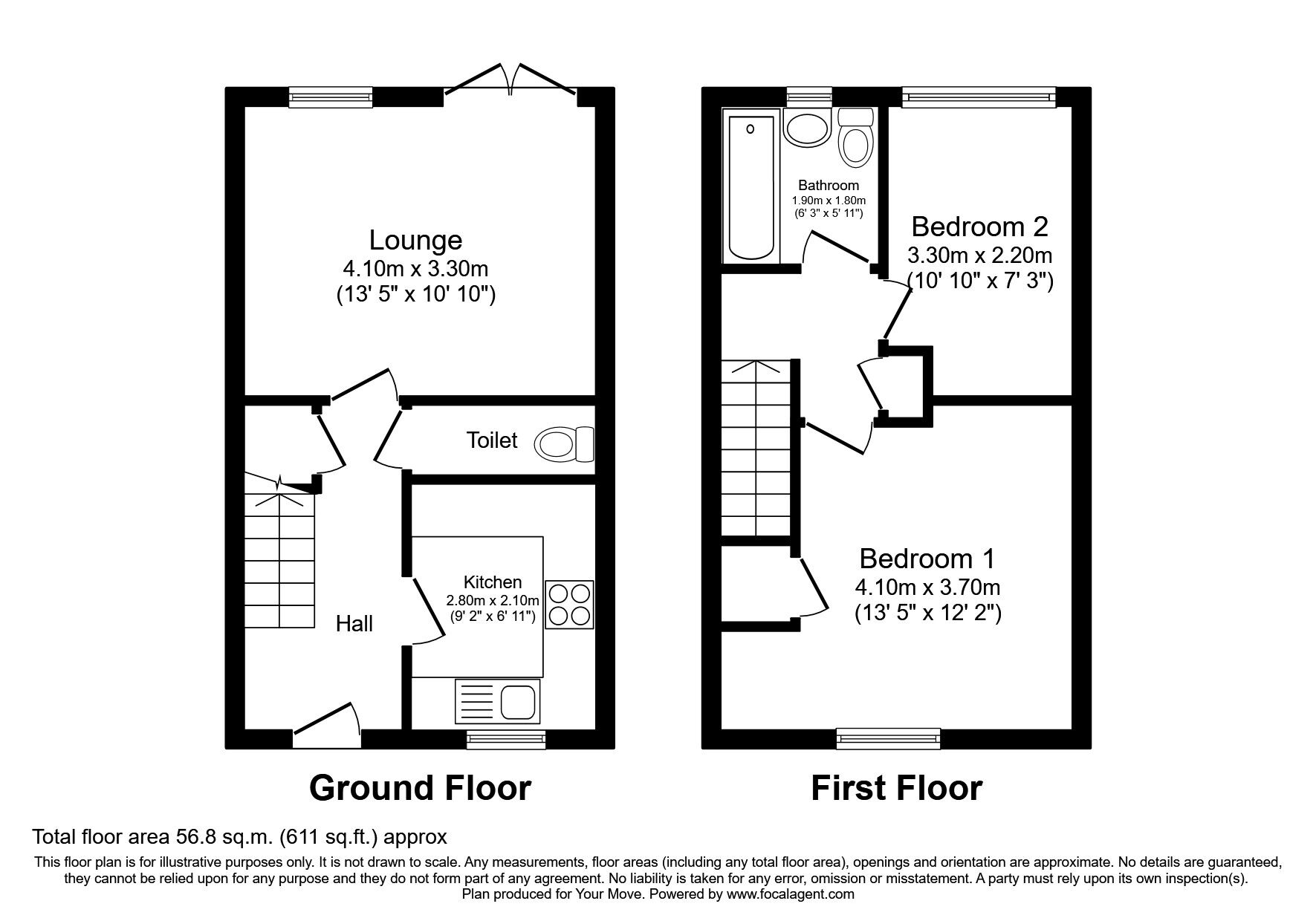 Floorplan of 2 bedroom Mid Terrace House to rent, Beaumont Street, Southwick, Tyne and Wear, SR5