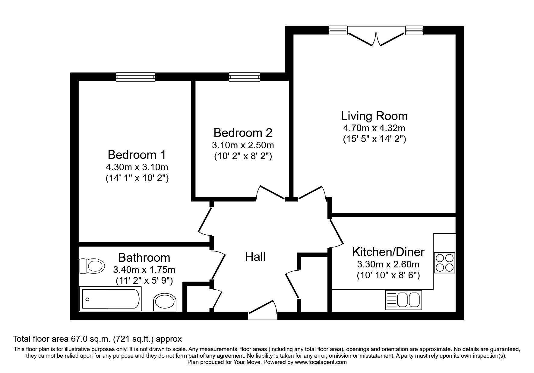 Floorplan of 2 bedroom  Flat for sale, The Cloisters, Sunderland, Tyne and Wear, SR2