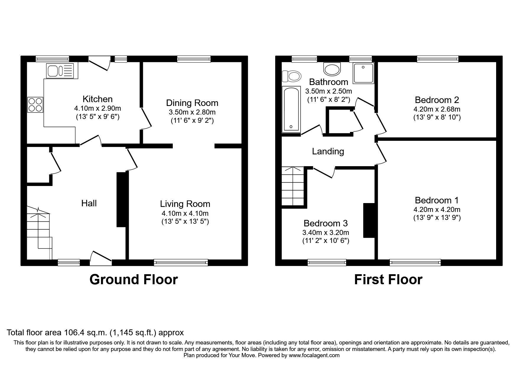 Floorplan of 3 bedroom Mid Terrace House to rent, Baxter Road, Sunderland, Tyne and Wear, SR5