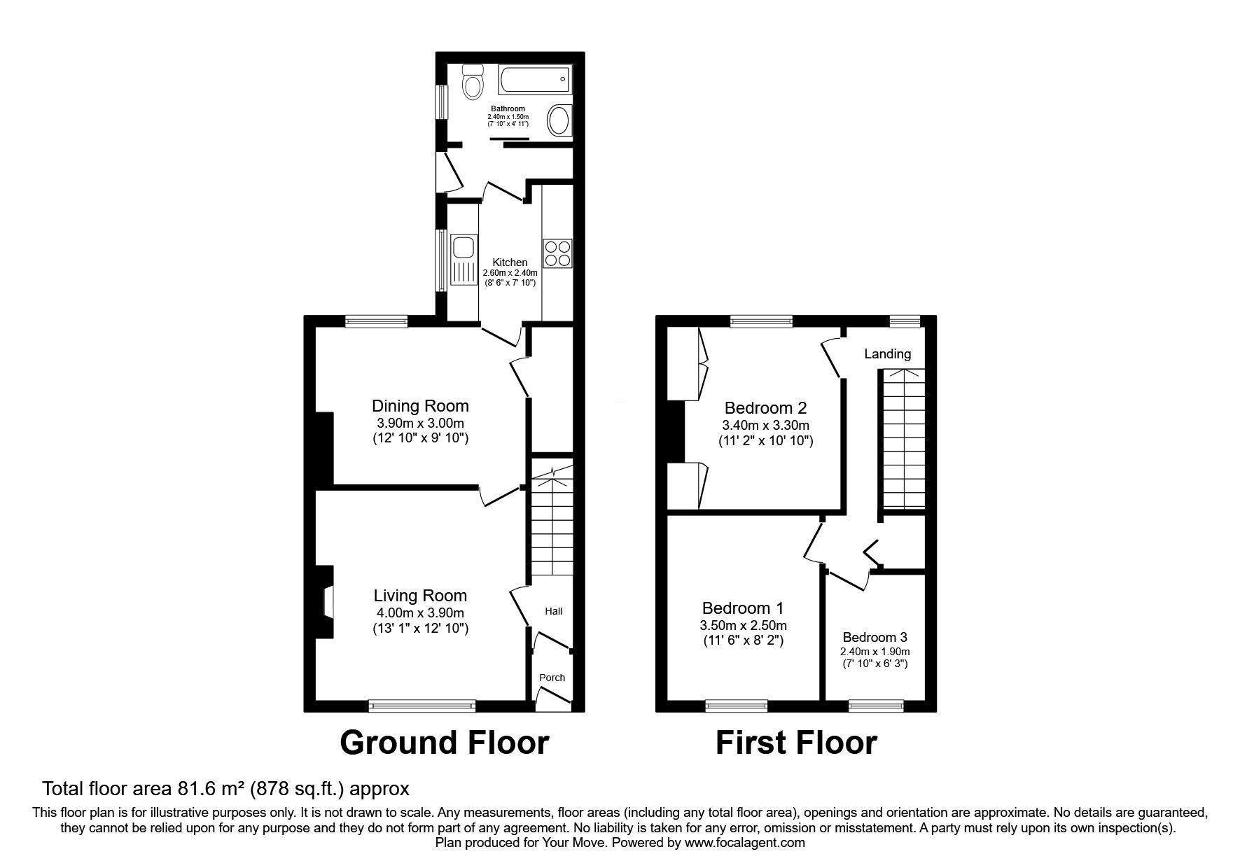 Floorplan of 3 bedroom Mid Terrace House to rent, Park Street, Seaham, Durham, SR7