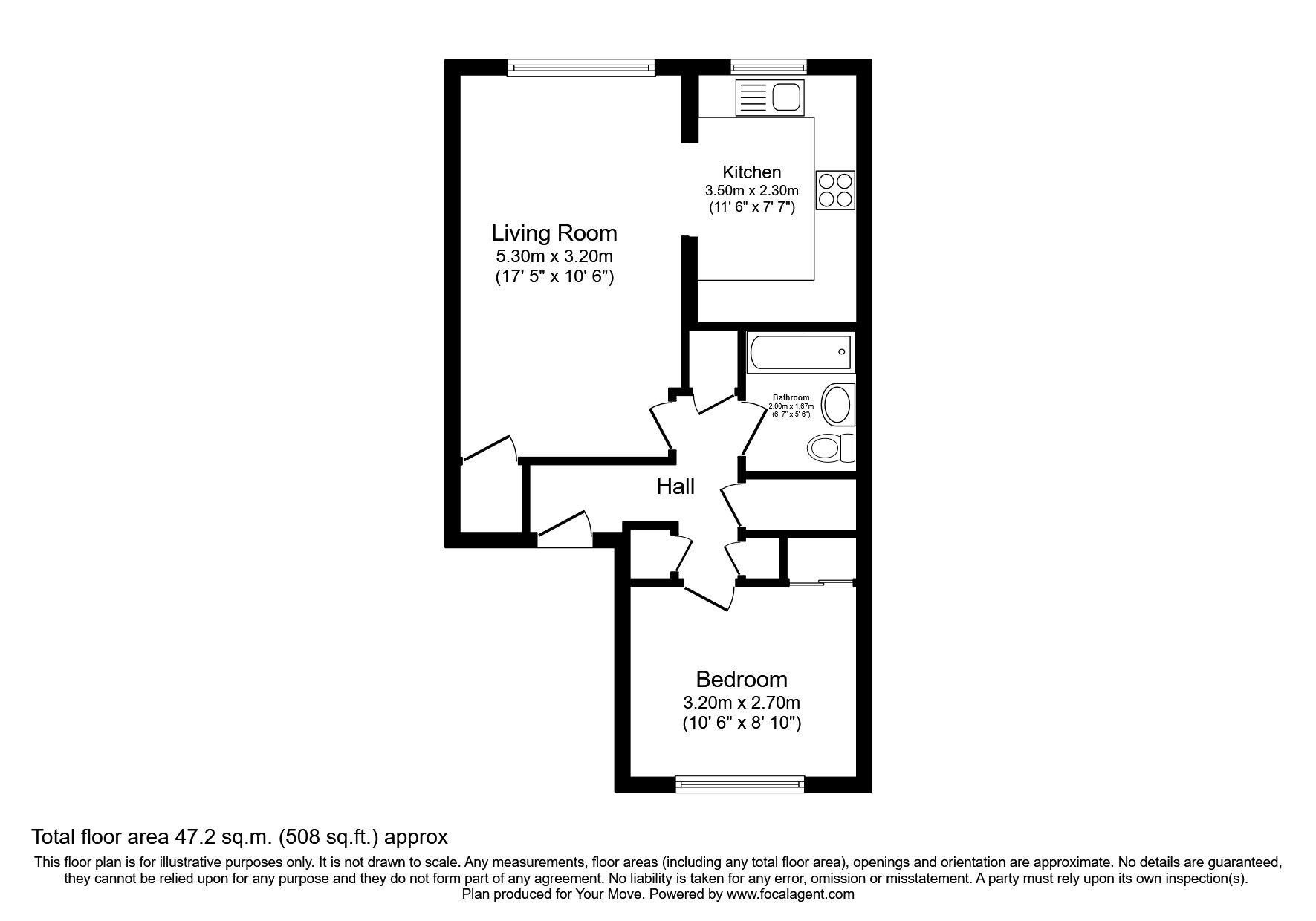 Floorplan of 1 bedroom Flat to rent, Padonhill, Sunderland, Tyne and Wear, SR3