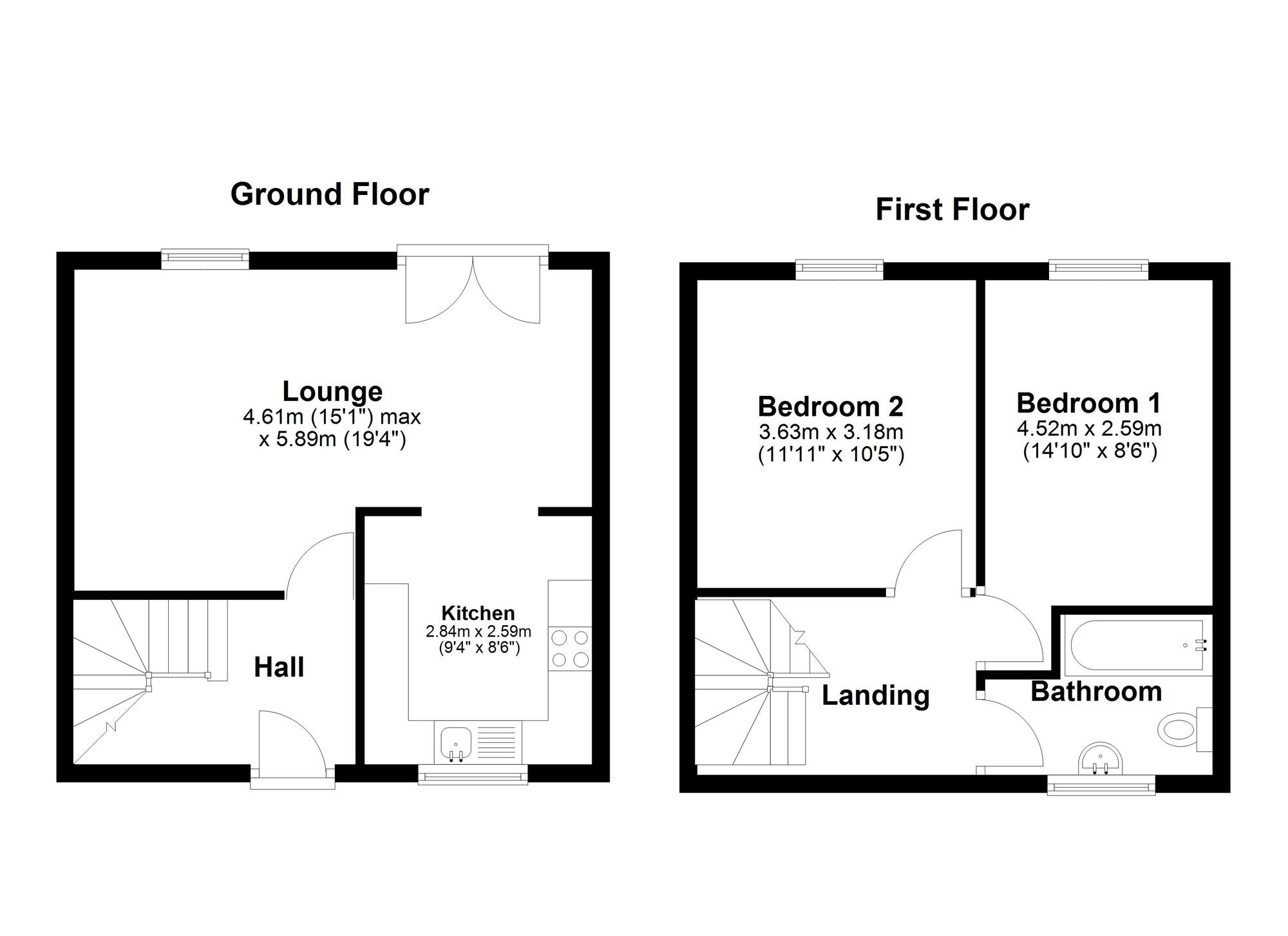 Floorplan of 2 bedroom Mid Terrace House to rent, Lancaster Hill, Peterlee, Durham, SR8