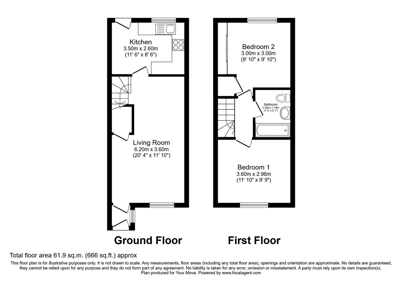 Floorplan of 2 bedroom Mid Terrace House for sale, Skipsea View, Sunderland, Tyne and Wear, SR2