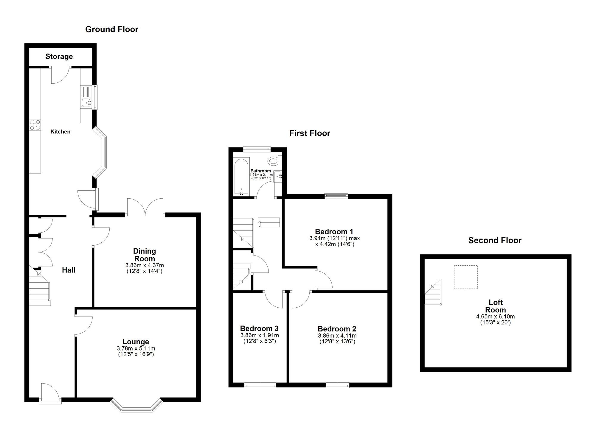 Floorplan of 3 bedroom Mid Terrace House for sale, Rosslyn Terrace, Sunderland, Tyne and Wear, SR4