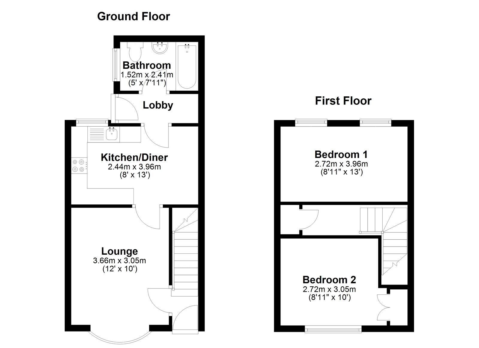Floorplan of 2 bedroom Mid Terrace House for sale, Windsor Terrace South, Murton, Durham, SR7