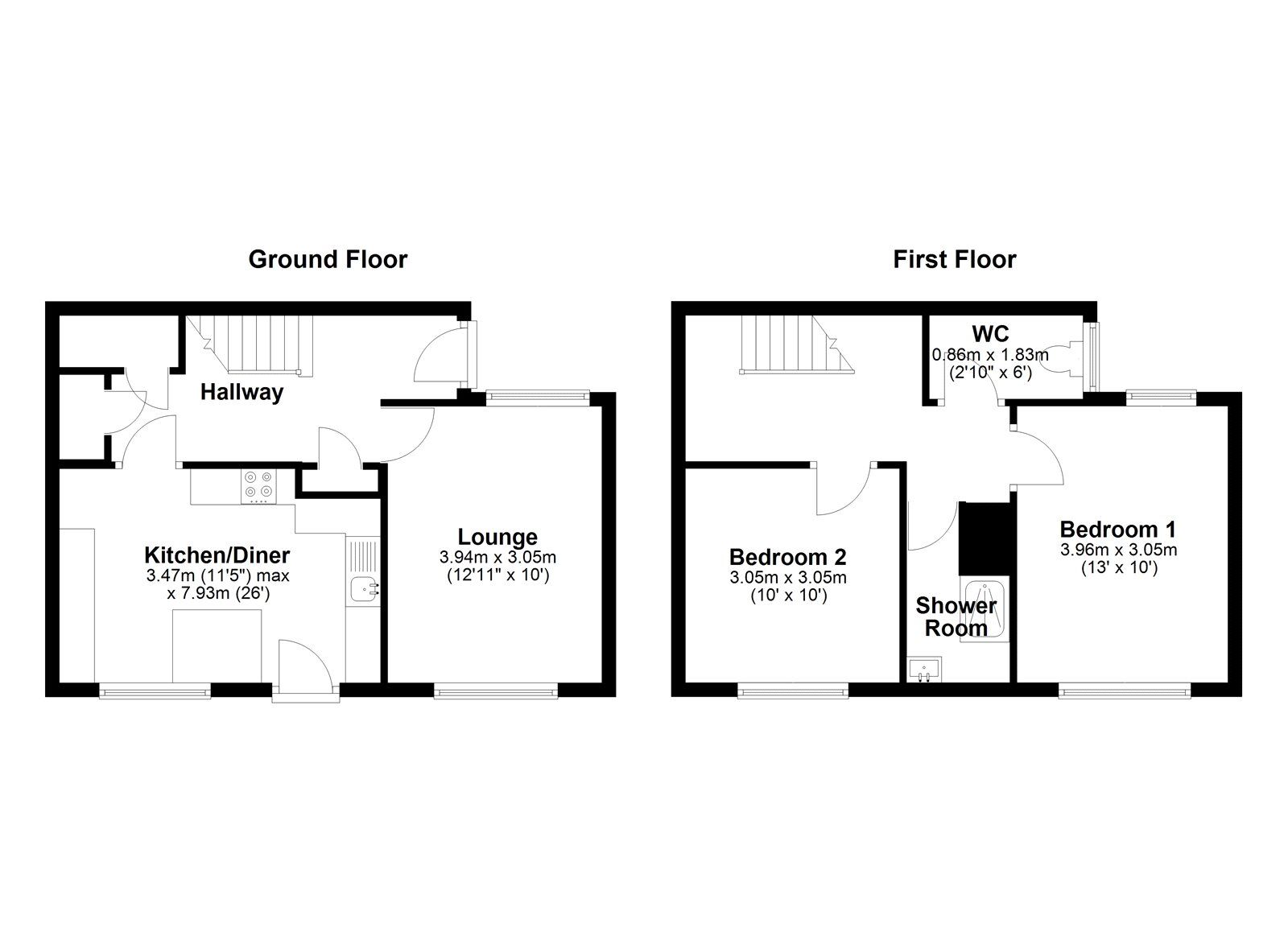 Floorplan of 2 bedroom Semi Detached House to rent, Cheltenham Road, Sunderland, Tyne and Wear, SR5