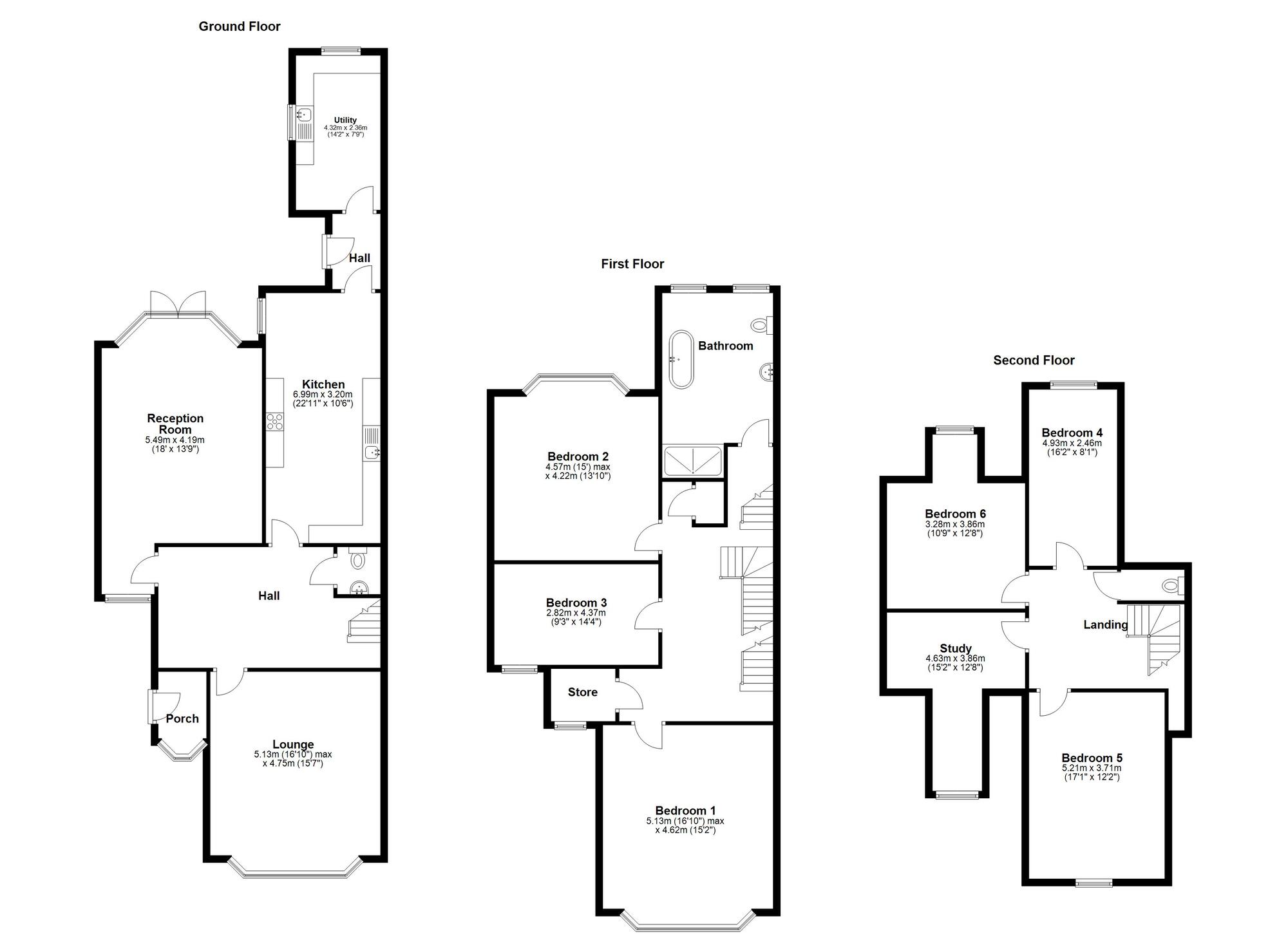Floorplan of 6 bedroom End Terrace House for sale, Westoe Village, South Shields, Tyne and Wear, NE33