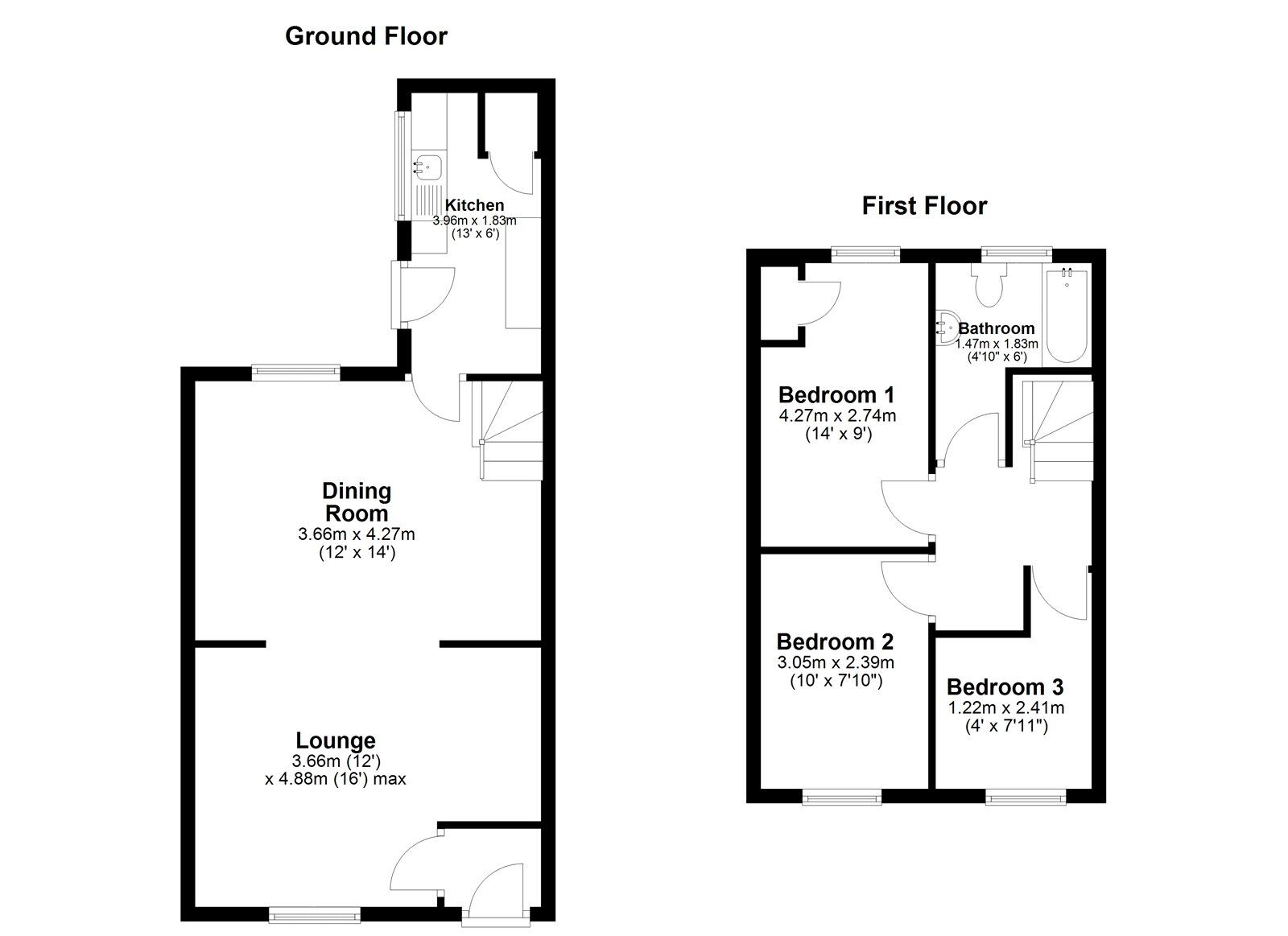 Floorplan of 3 bedroom Mid Terrace House to rent, East View, Castletown, Tyne and Wear, SR5