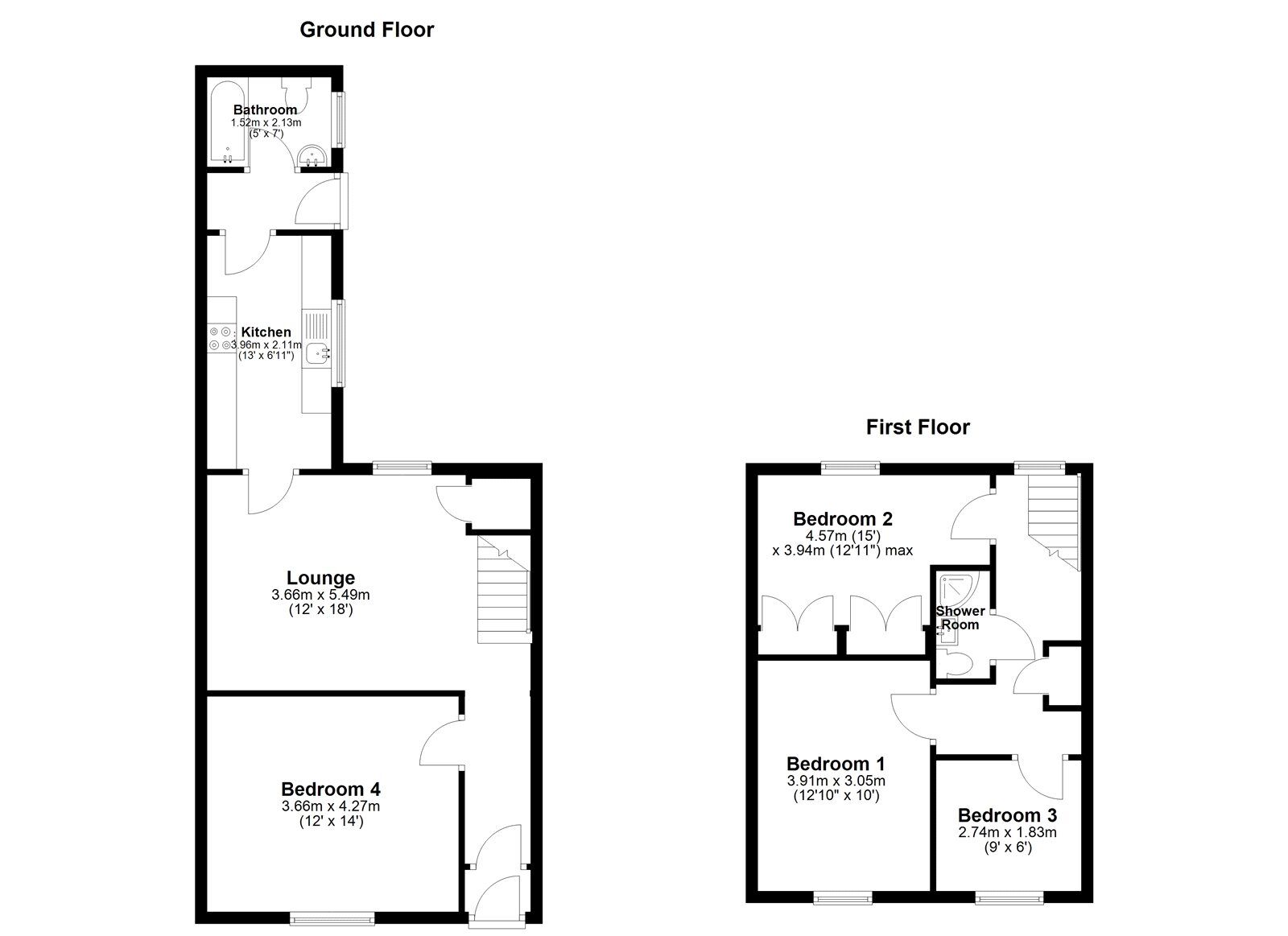 Floorplan of 4 bedroom Mid Terrace House to rent, Somerset Cottages, Sunderland, Tyne and Wear, SR3