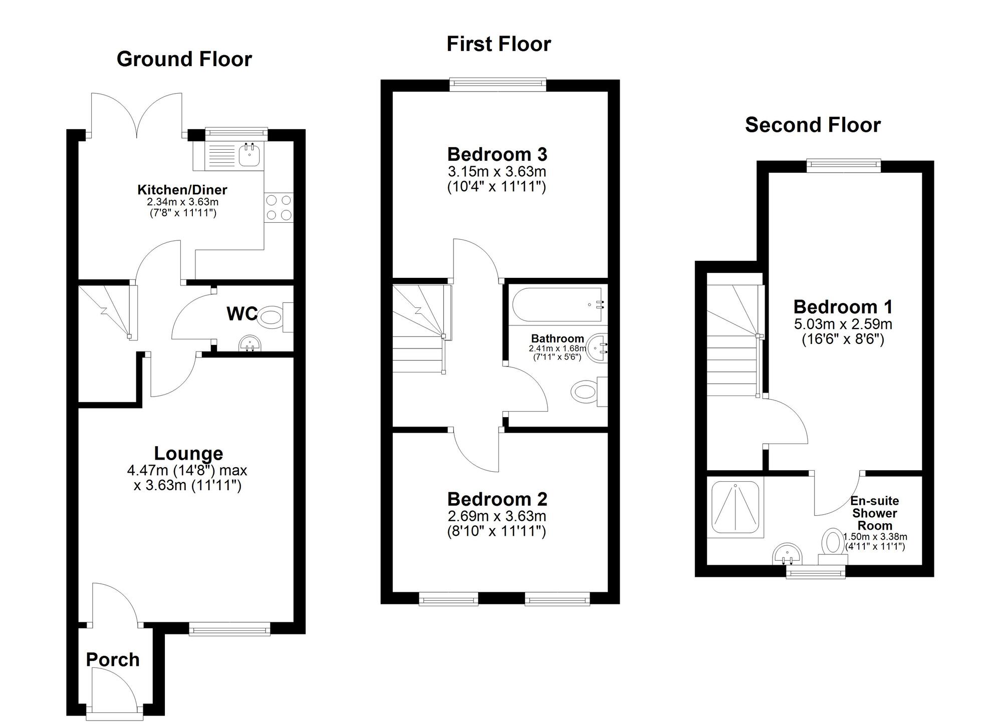 Floorplan of 3 bedroom Semi Detached House for sale, Woodham Drive, Sunderland, Tyne and Wear, SR2