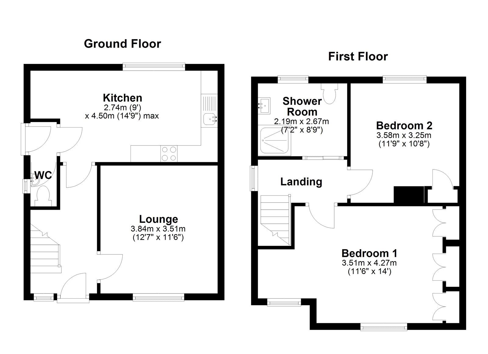 Floorplan of 2 bedroom Semi Detached House for sale, Essex Grove, Sunderland, Tyne and Wear, SR3