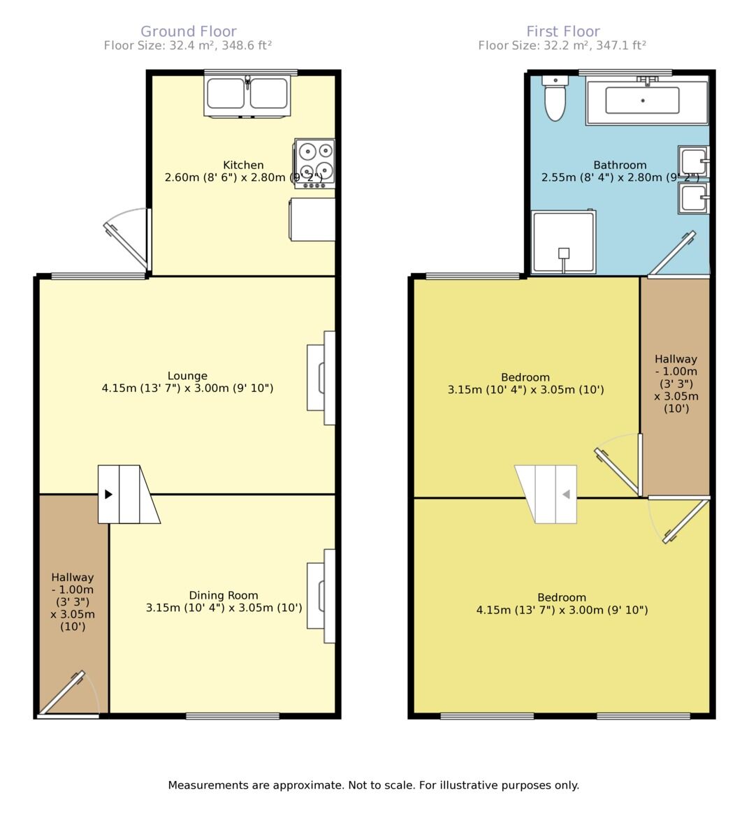 Floorplan of 2 bedroom  House to rent, Longfellow Road, Worcester Park, Surrey, KT4