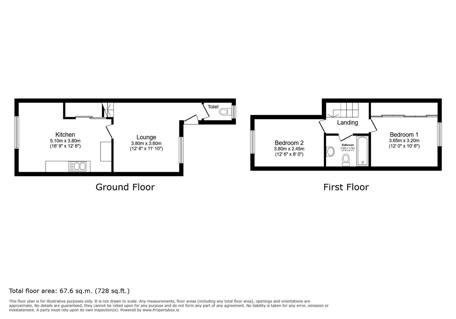 Floorplan of 2 bedroom Mid Terrace House to rent, Old School Terrace Jubilee Road, Cheam, Surrey, SM3